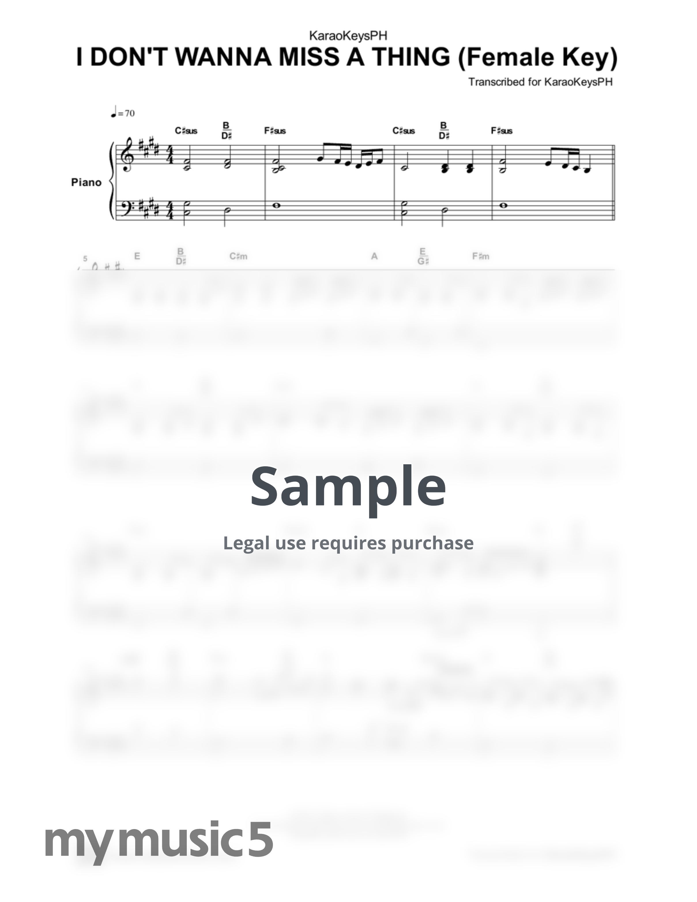Aerosmith - I Don't Wanna Miss A Thing - Aerosmith (Female Key - Piano Karaoke) by KaraoKeysPH