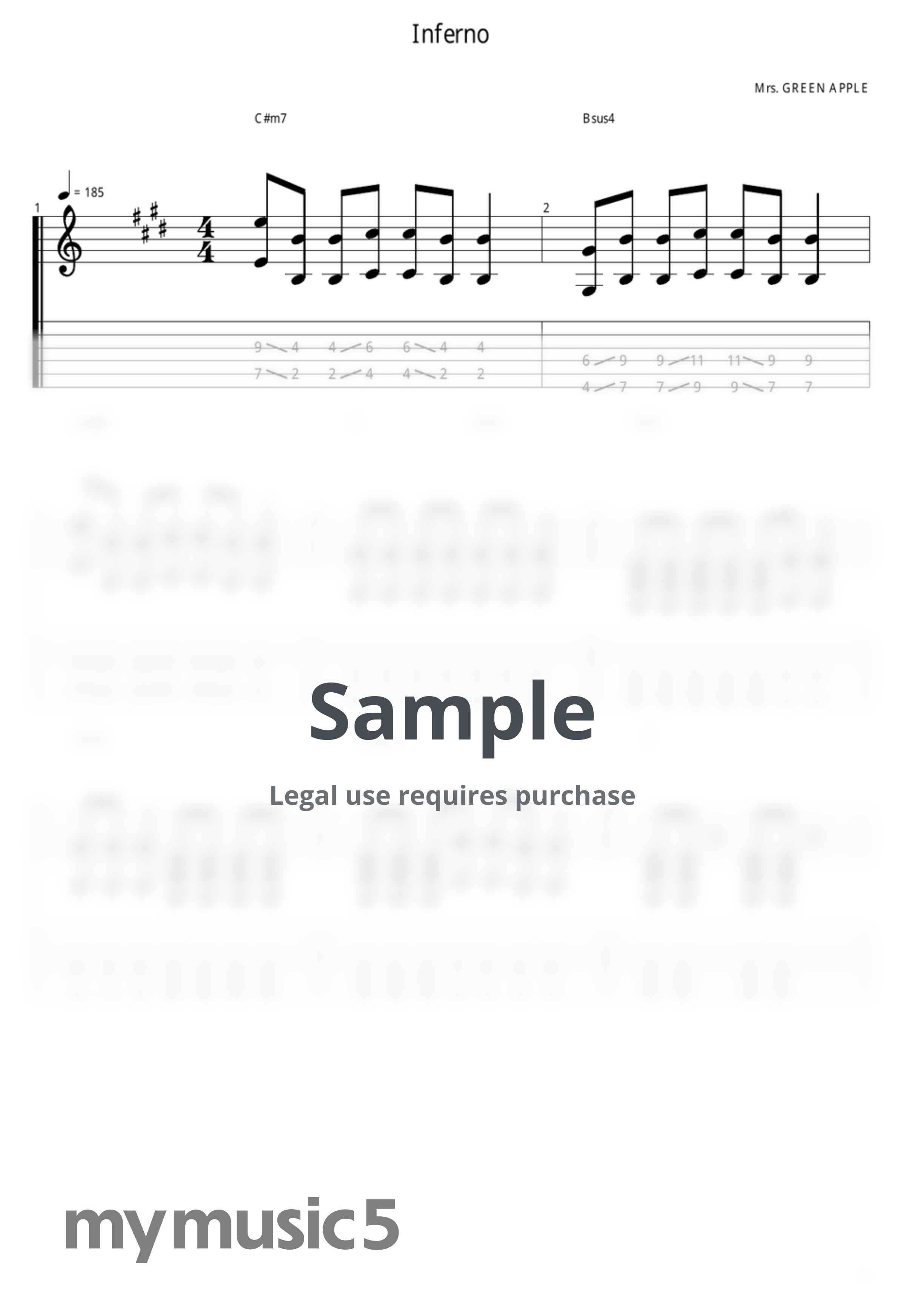 Mrs. GREEN APPLE - Inferno by guitar cover with tab