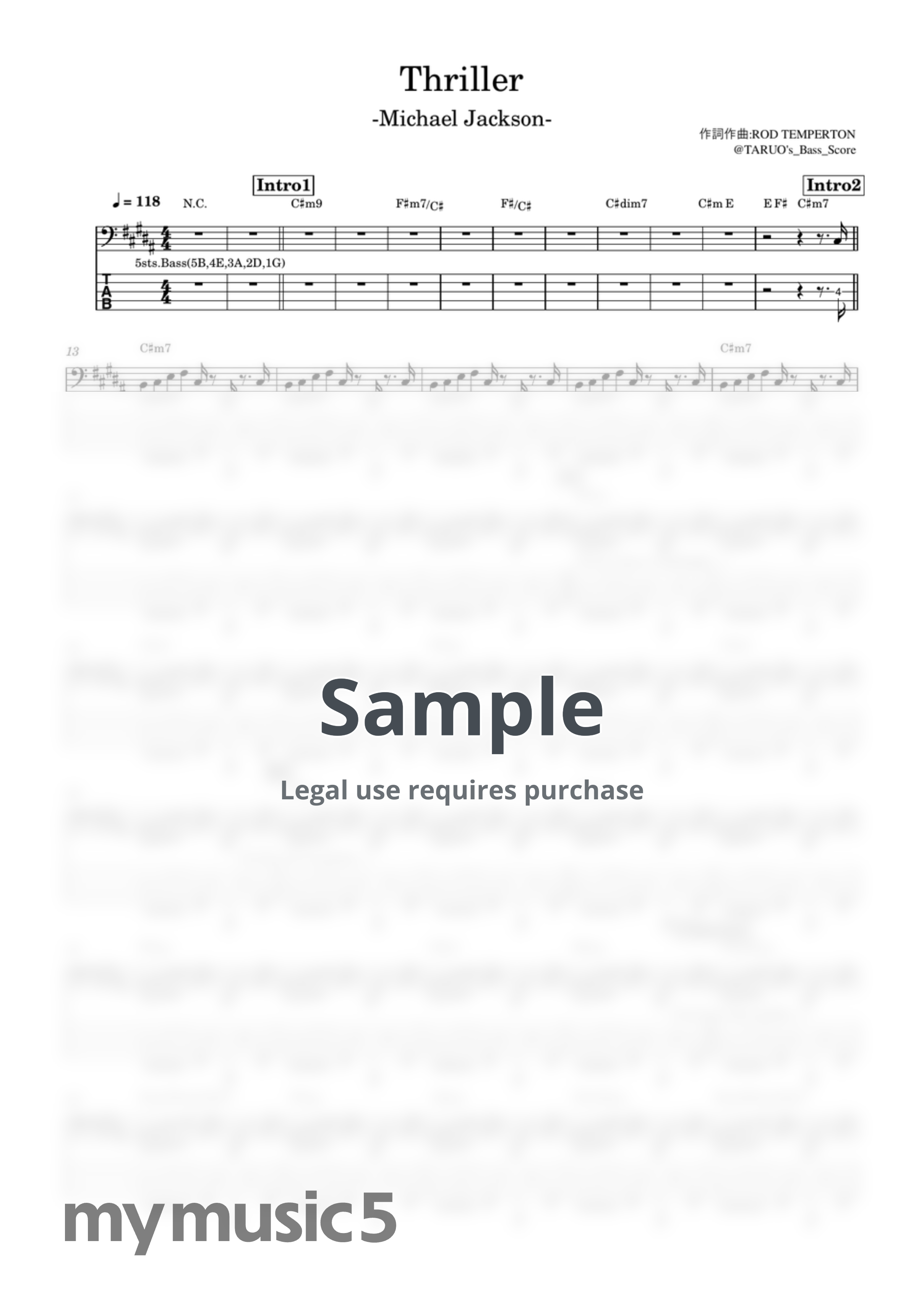 Michael Jackson - Thriller(5sts.Ver.) by TARUO's_Bass_Score