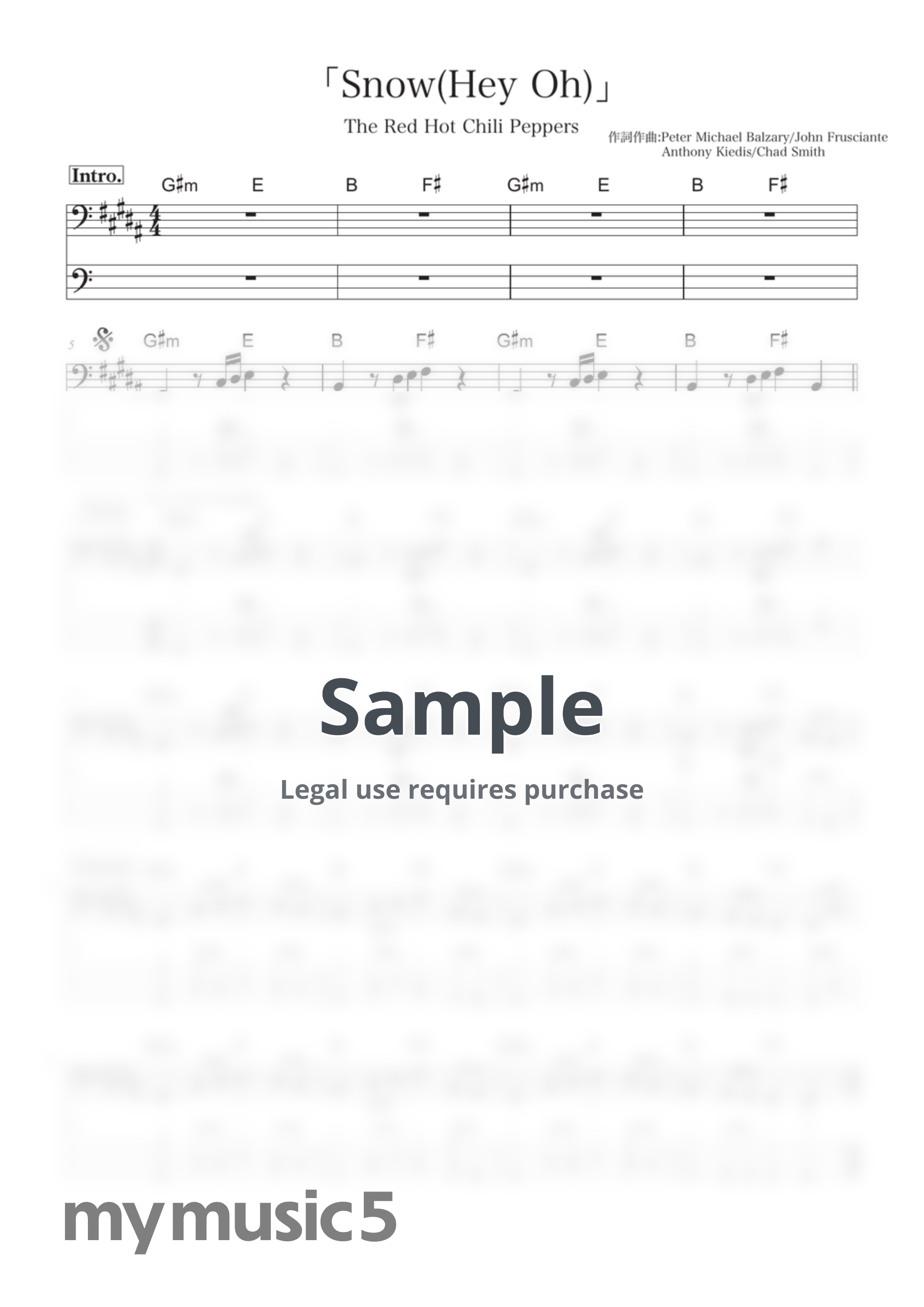 Red Hot Chili Peppers - Snow(Hey Oh) (BASS/Two-Line Staff : Grand Staff & TAB / Chords Included) by Kidorin