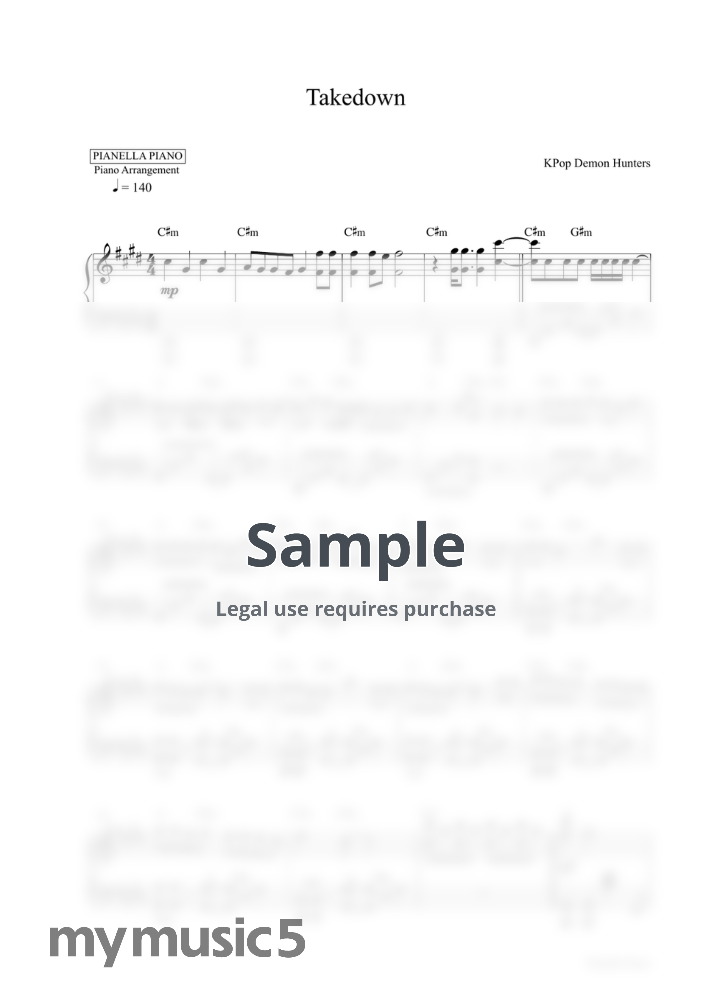 KPop Demon Hunters - Takedown (Piano Sheet) by Pianella Piano