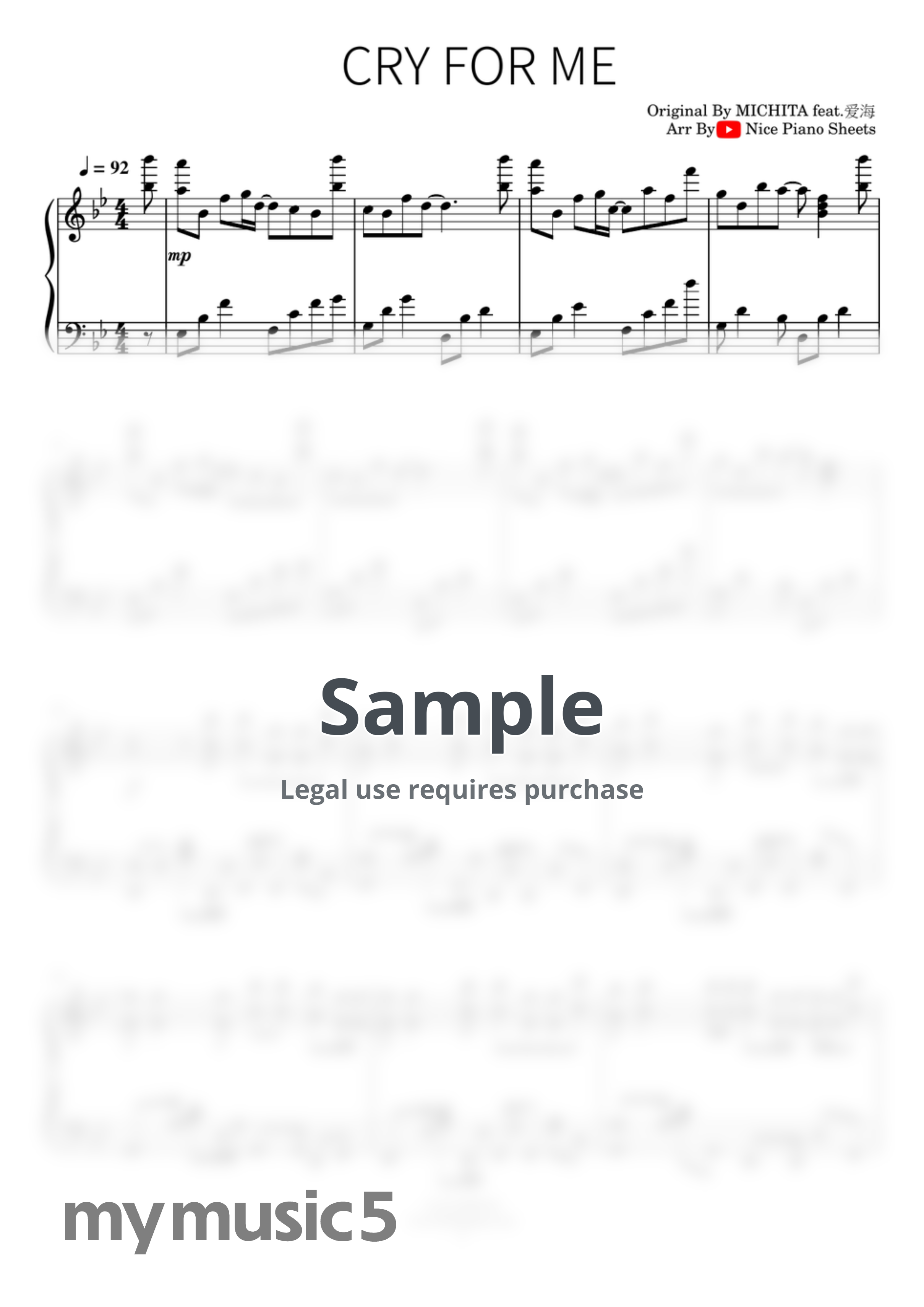 MICHITA - CRY FOR ME feat. Ami|短影音催淚BGM by Nice piano sheets