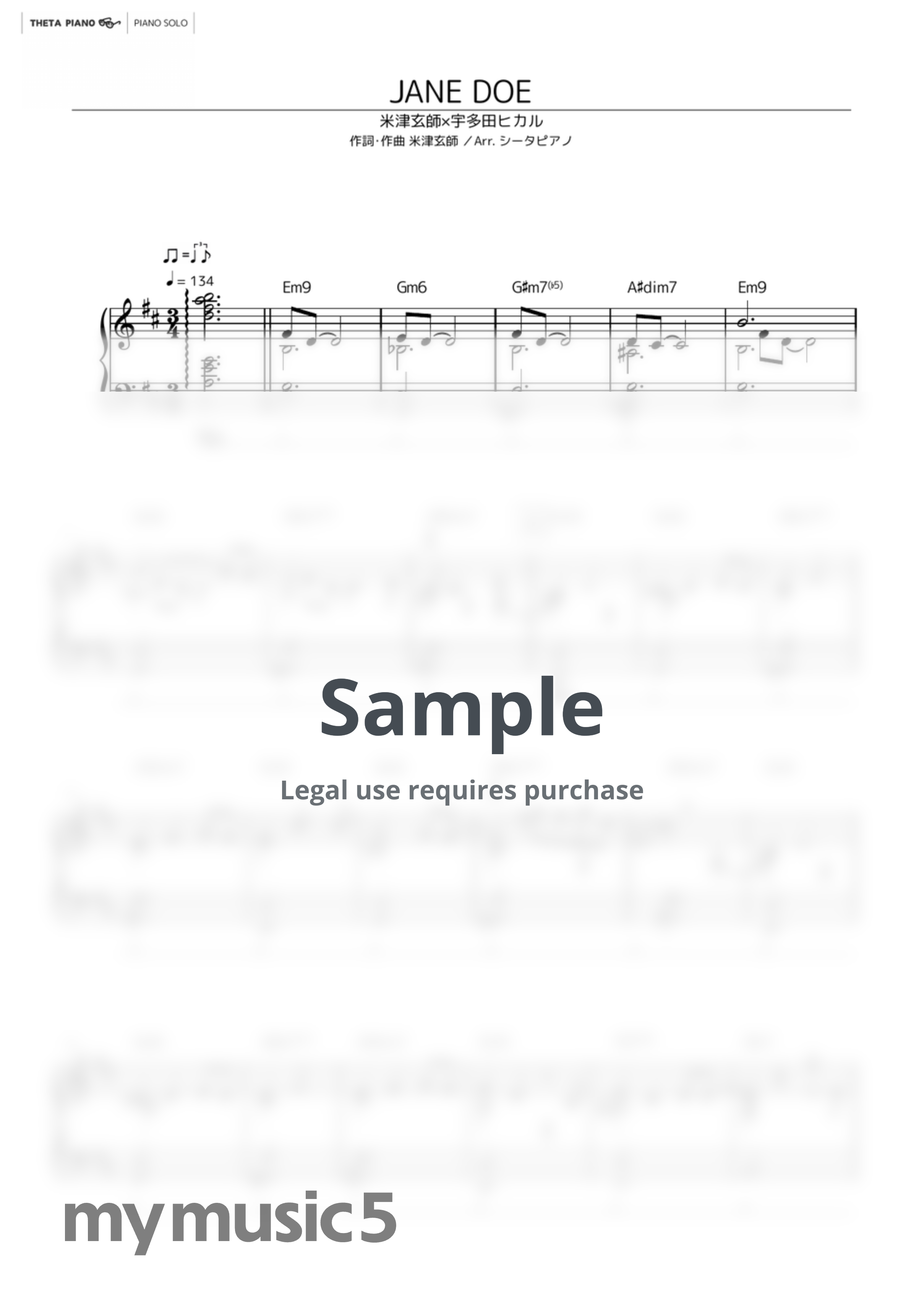 Kenshi Yonezu,Hikaru Utada - JANE DOE by THETA PIANO