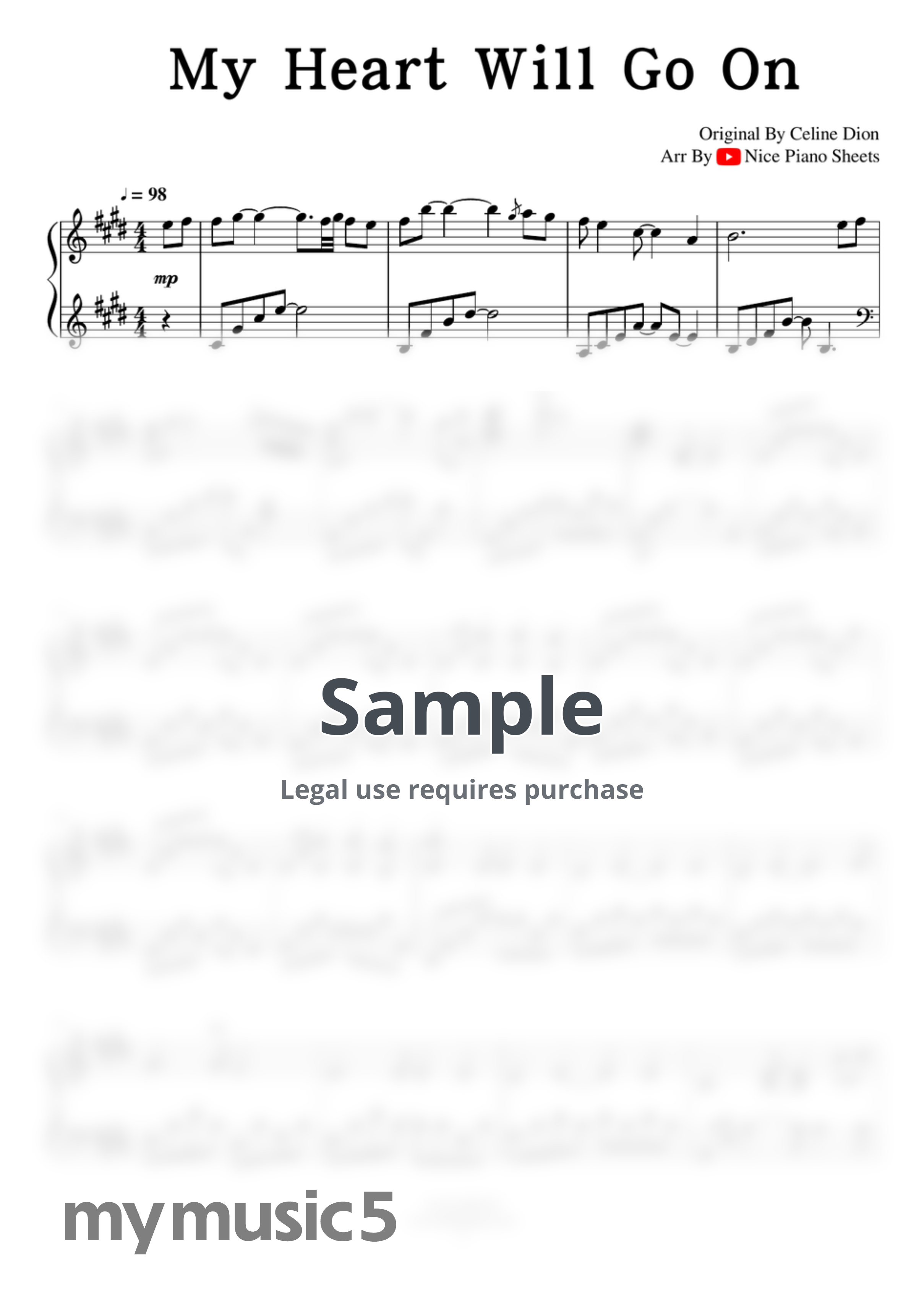 鐵達尼號主題曲(Titanic) - 我心永恆/My Heart Will Go On by Nice piano sheets