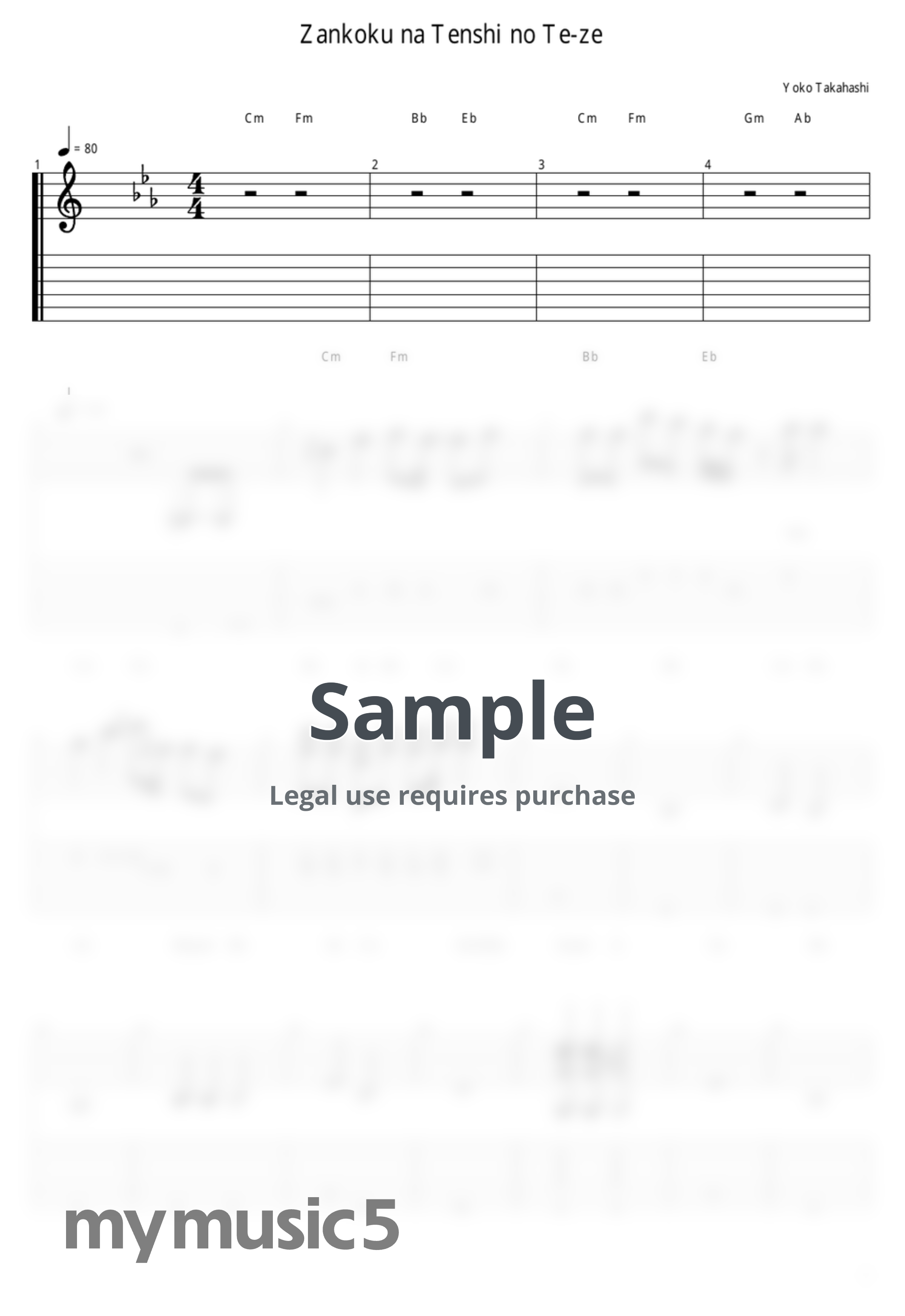 Yoko Takahashi - Zankoku na Tenshi no Te-ze by guitar cover with tab