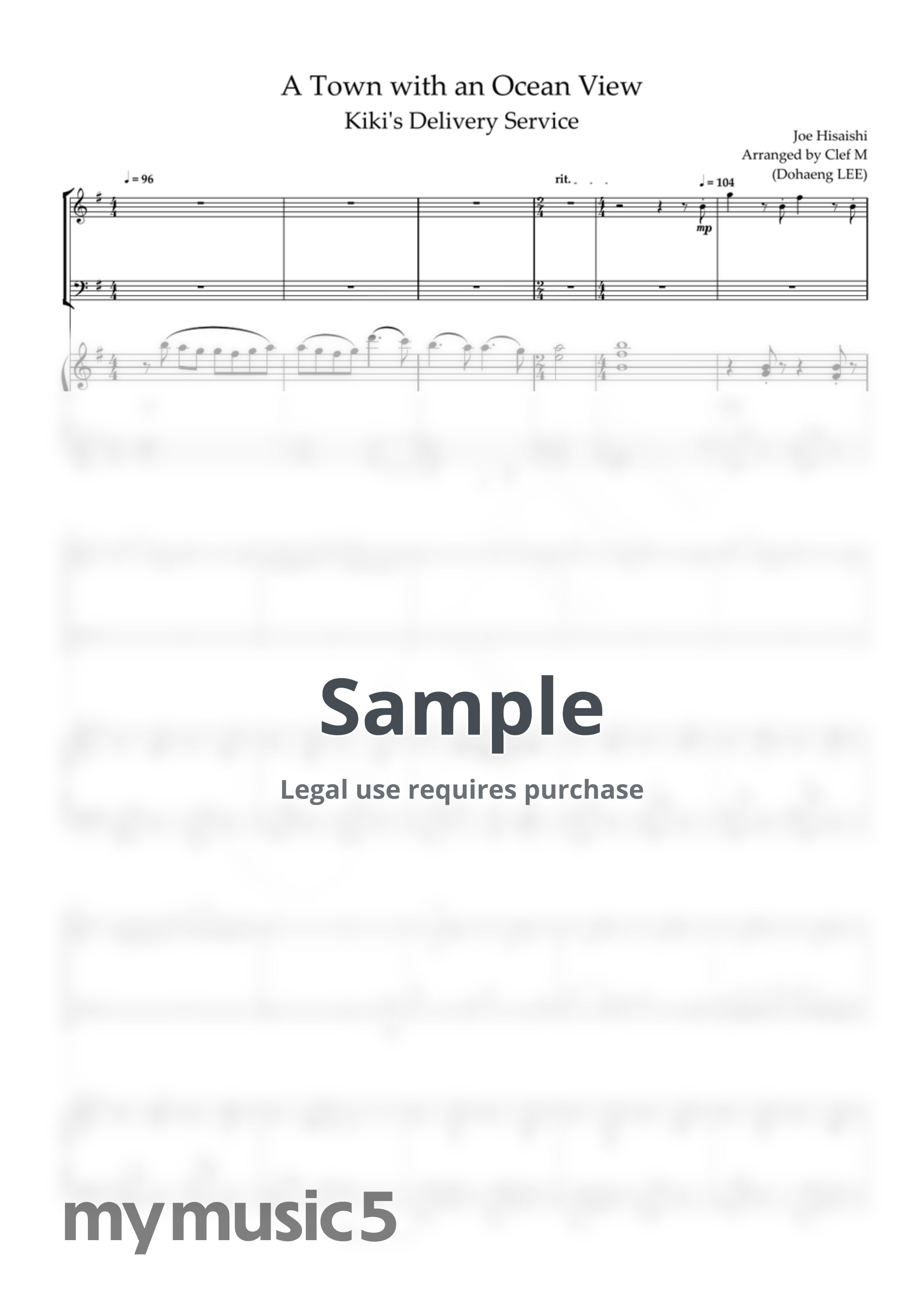 Hisaishi Joe - A Town With An Ocean View (for Piano Trio) by Clef M(Dohaeng LEE)