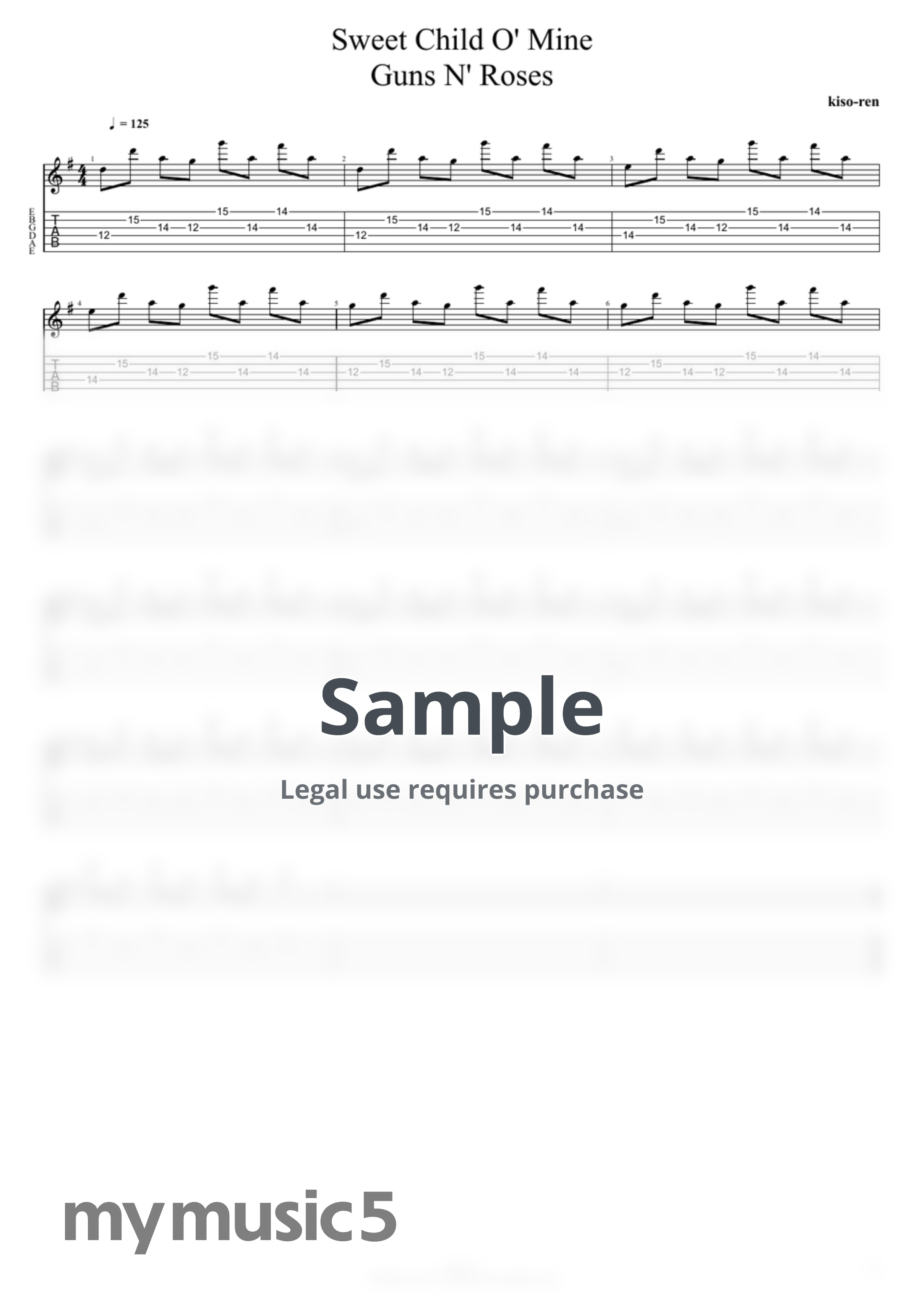 Guns N' Roses ガンズアンドローゼス - Sweet Child O' Mine Intro TAB / Guns N' Roses ガンズアンドローゼス スウィート・チャイルド・オブ・マイン イントロ ギターピッキング基礎練習ゆっくり【Guitar picking Vol.163】(0:00 - 0:31) (TAB PDF & Guitar Pro files.(gpX)) by Technical Guitar