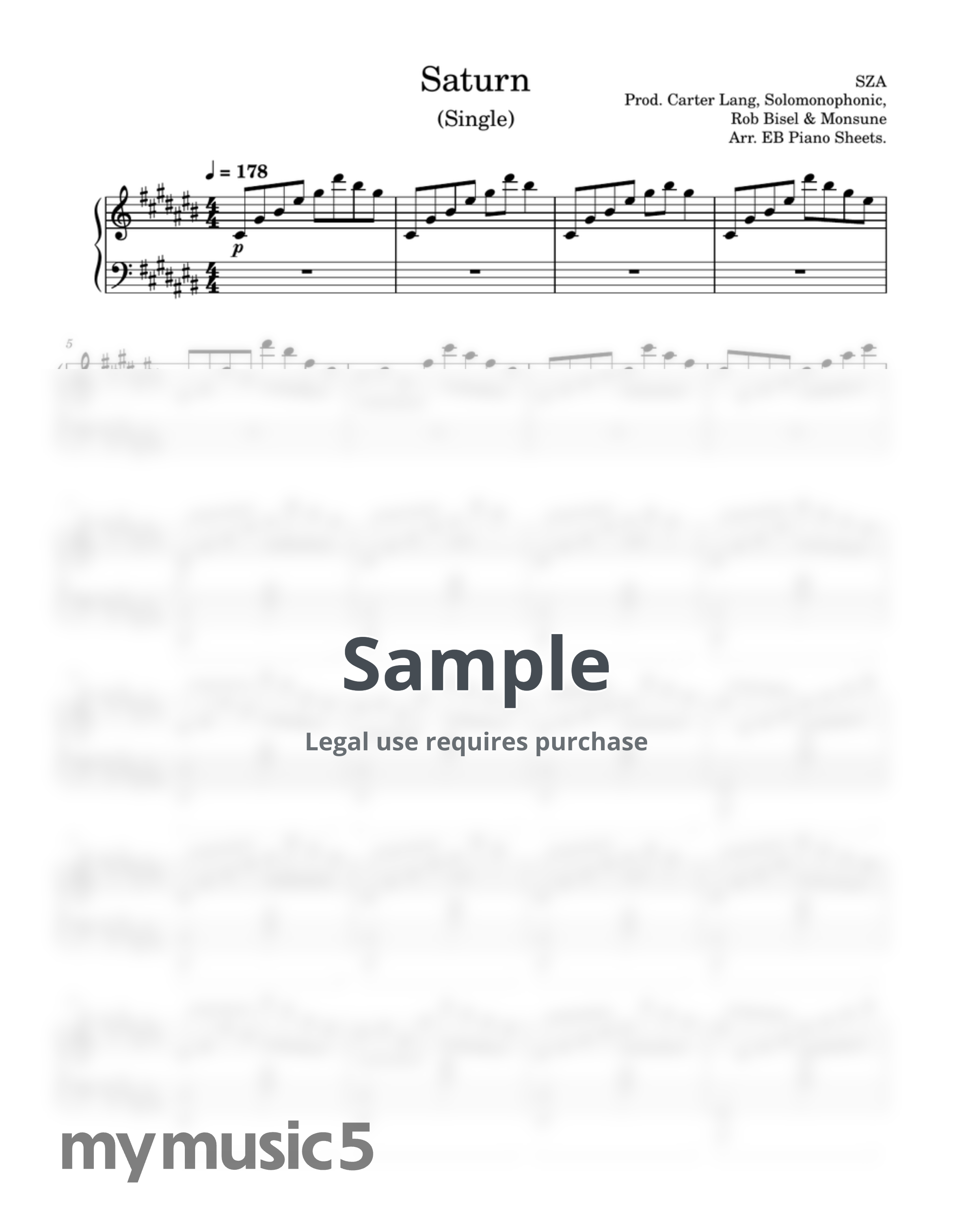 SZA - Saturn by EB Piano Sheets