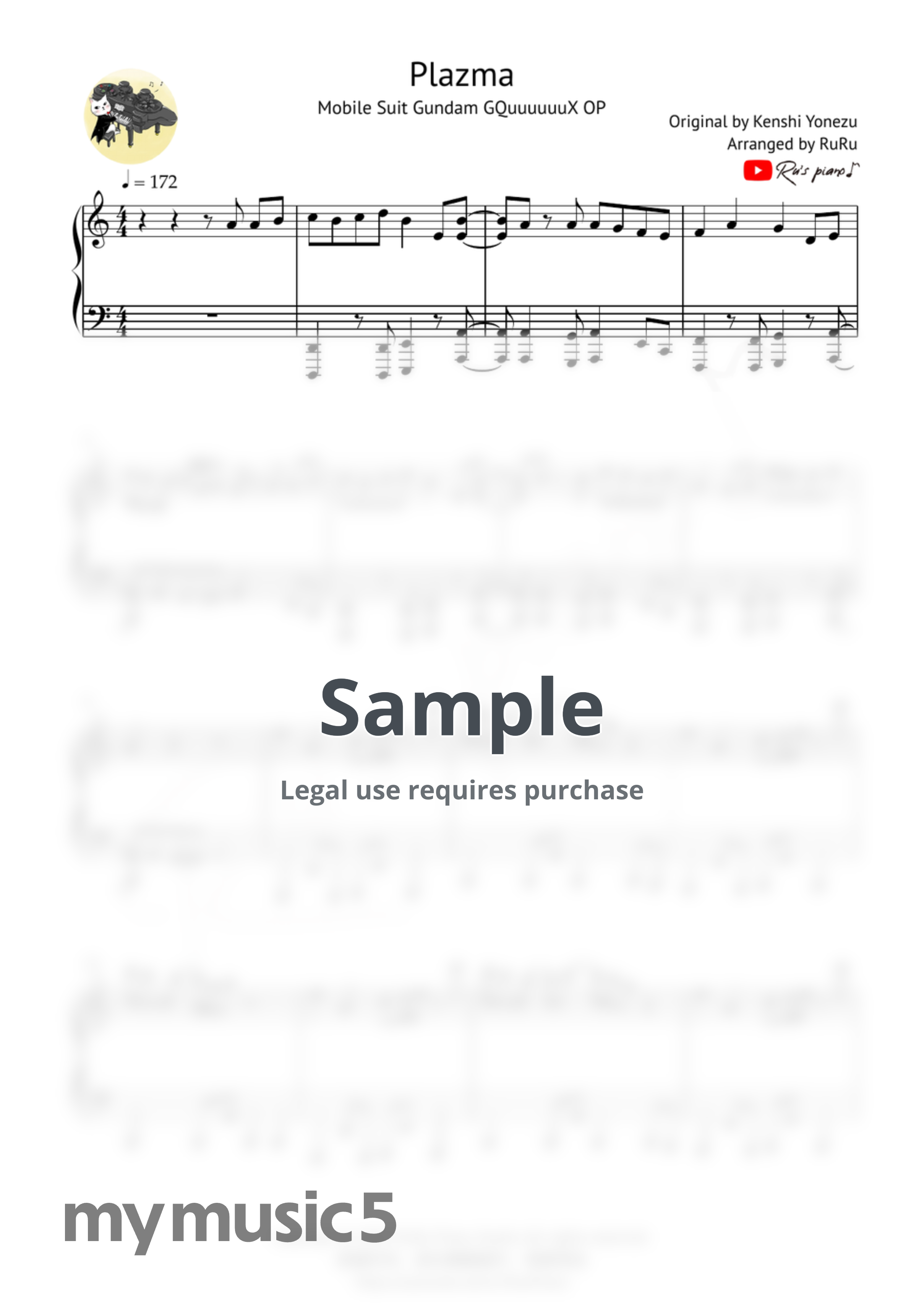 Kenshi Yonezu - Plazma (Gundam GQuuuuuuX OP) by Ru's Piano