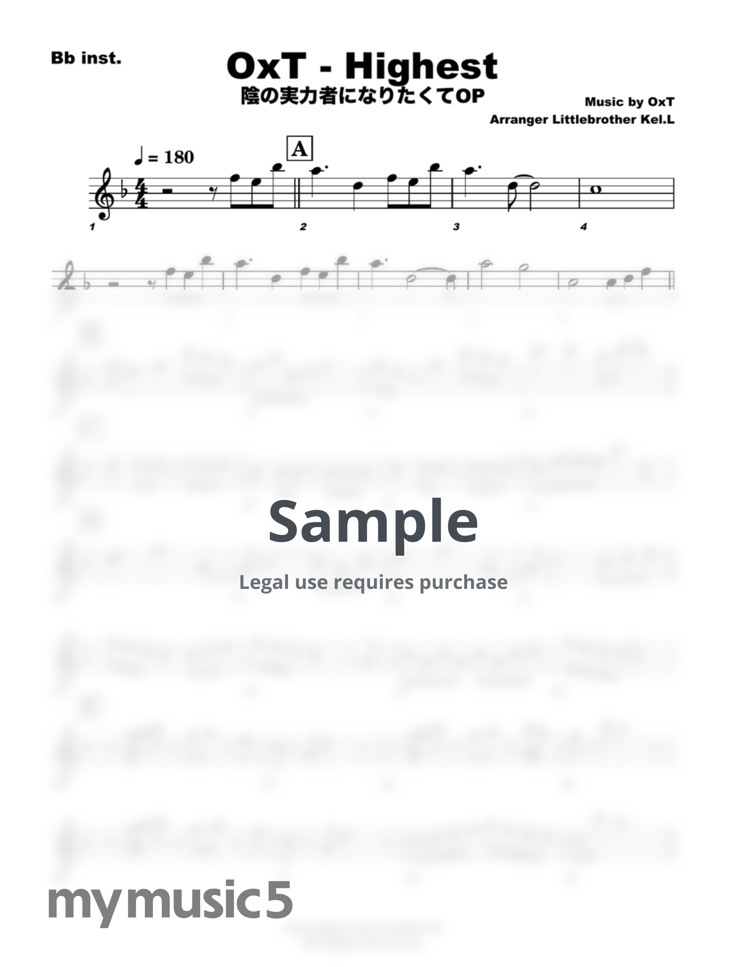 OxT - HIGHEST - 陰の実力者になりたくて op (Bb  inst) by Littlebrother Kel.L