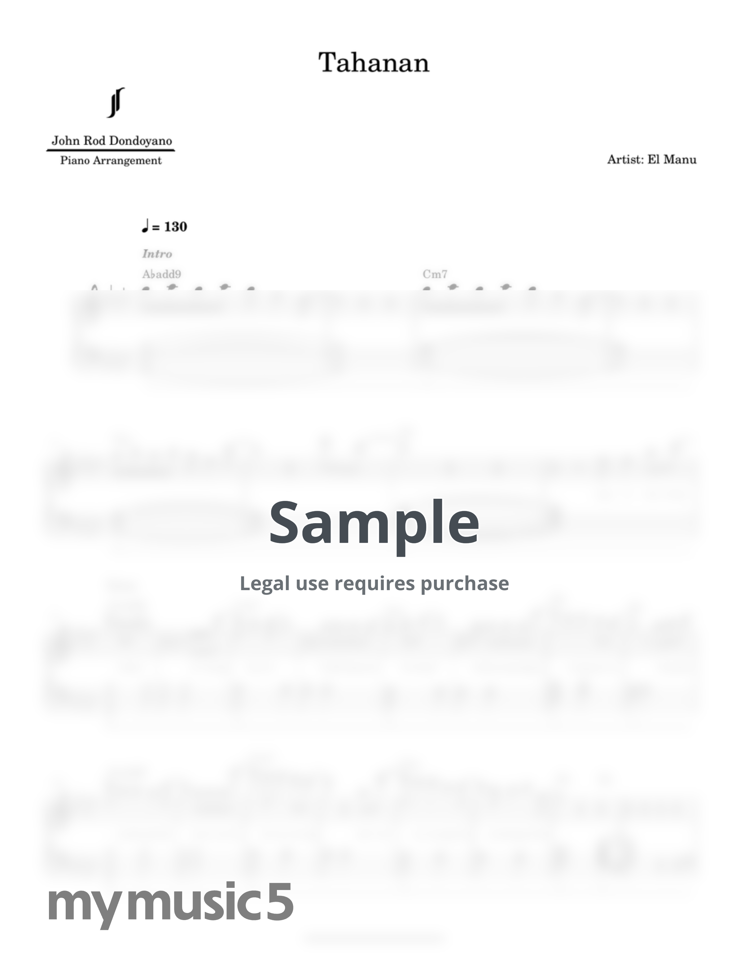 El Manu - Tahanan (PIANO SHEET) by John Rod Dondoyano