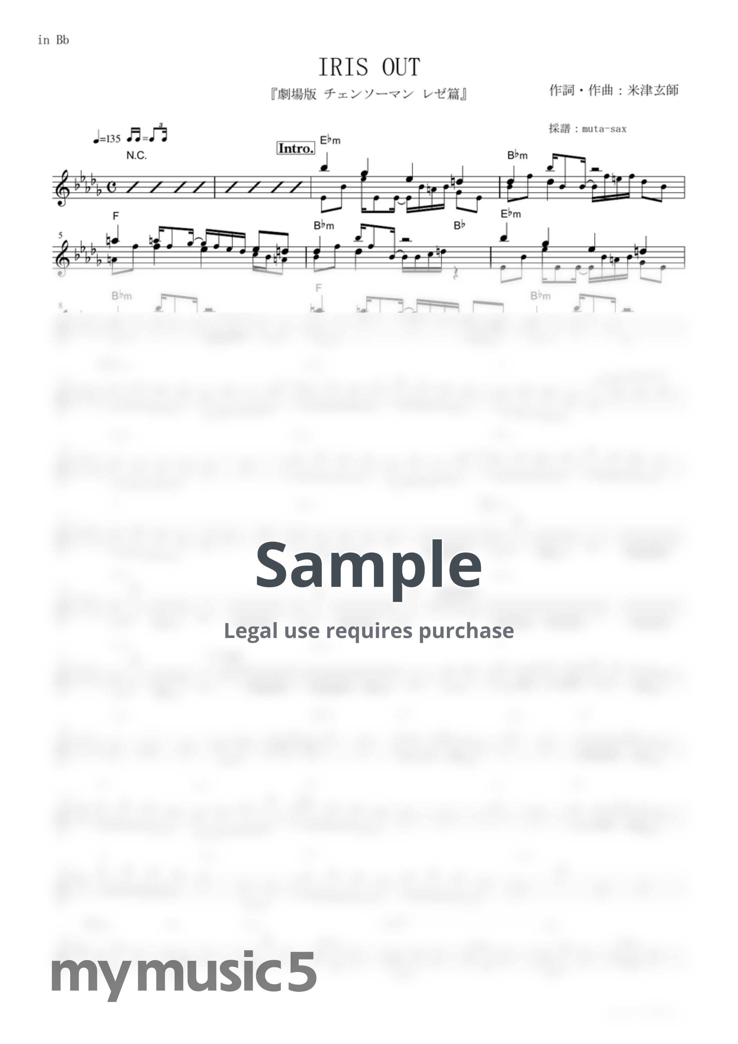 Kenshi Yonezu - IRIS OUT (Chainsaw Man the Movie: Reze Arc / in Bb) by muta-sax