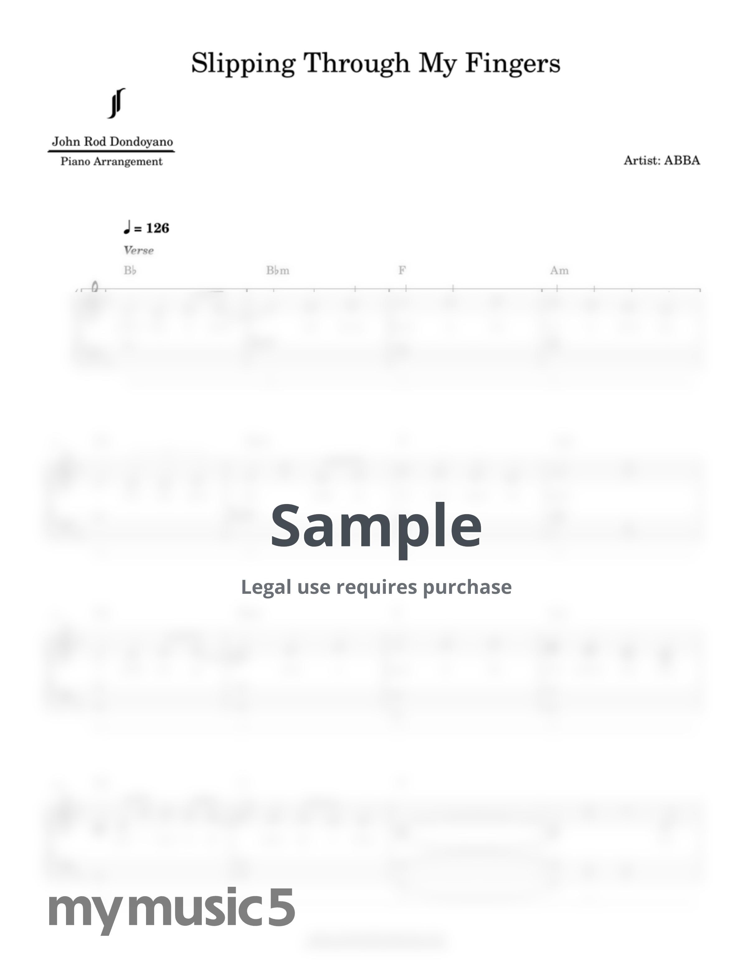 ABBA - Slipping Through My Fingers (PIANO SHEET) by John Rod Dondoyano