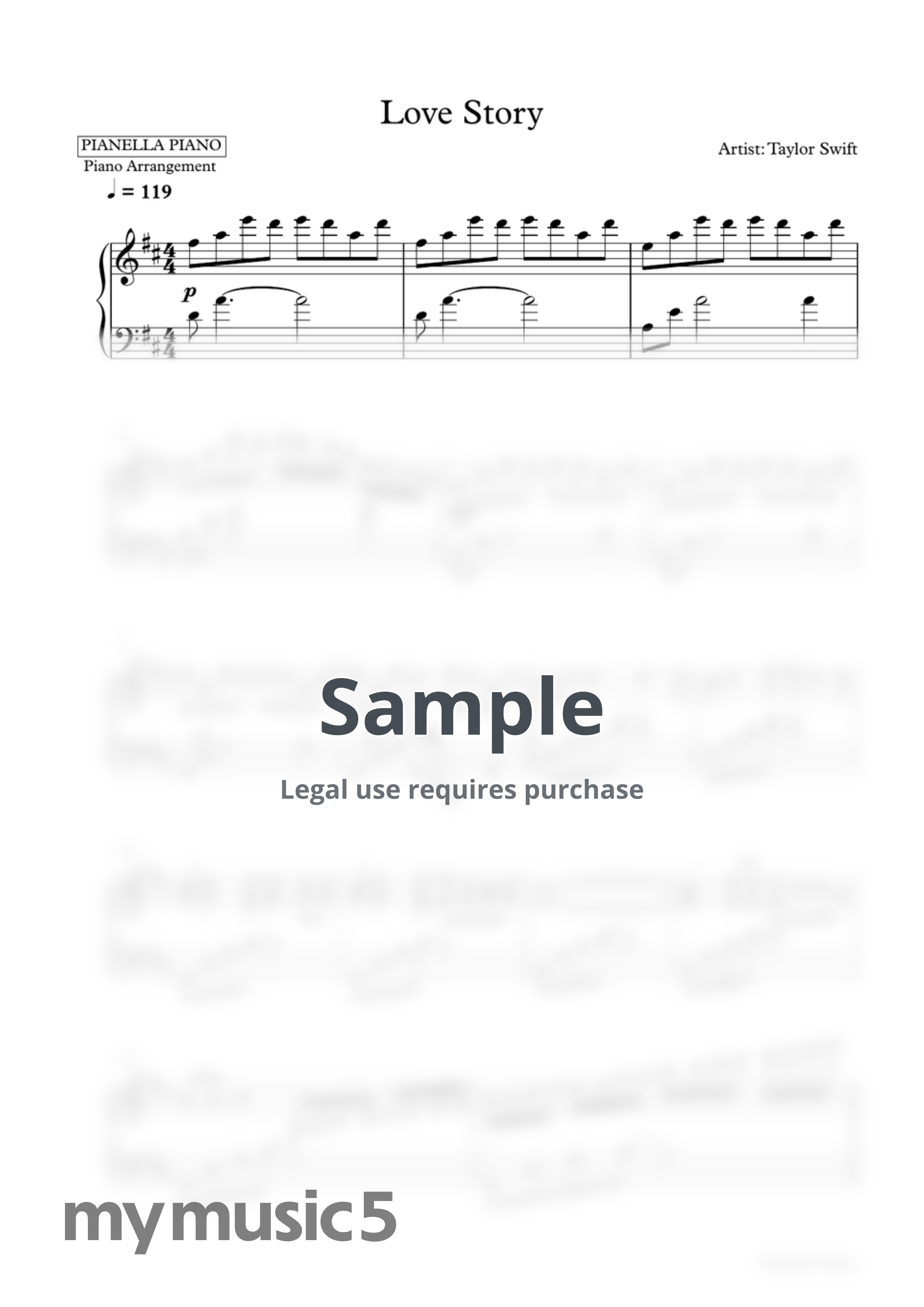 Taylor Swift - Love Story (Piano Sheet) by Pianella Piano