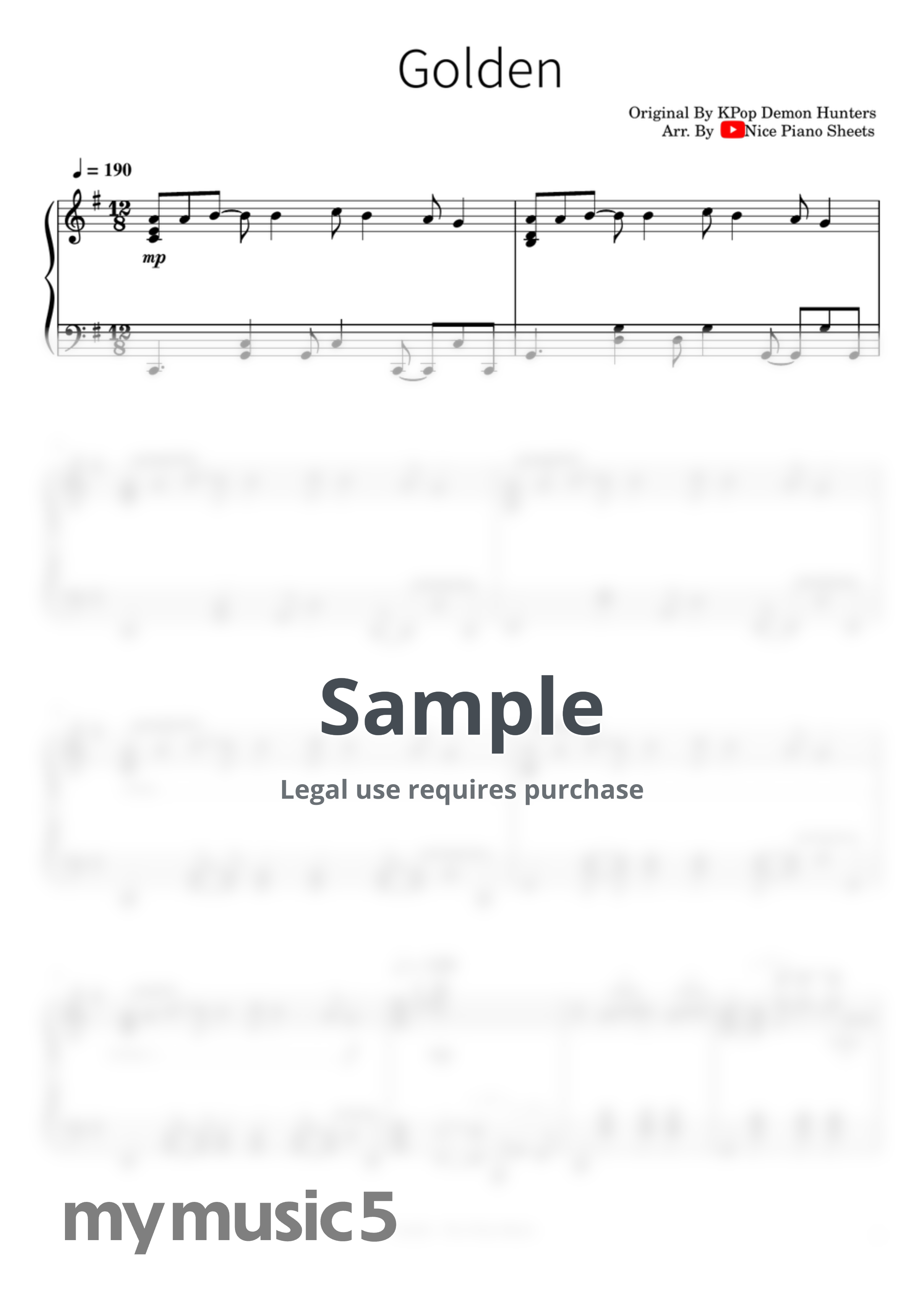 KPop Demon Hunters｜Kpop 獵魔女團 - Golden by Nice piano sheets