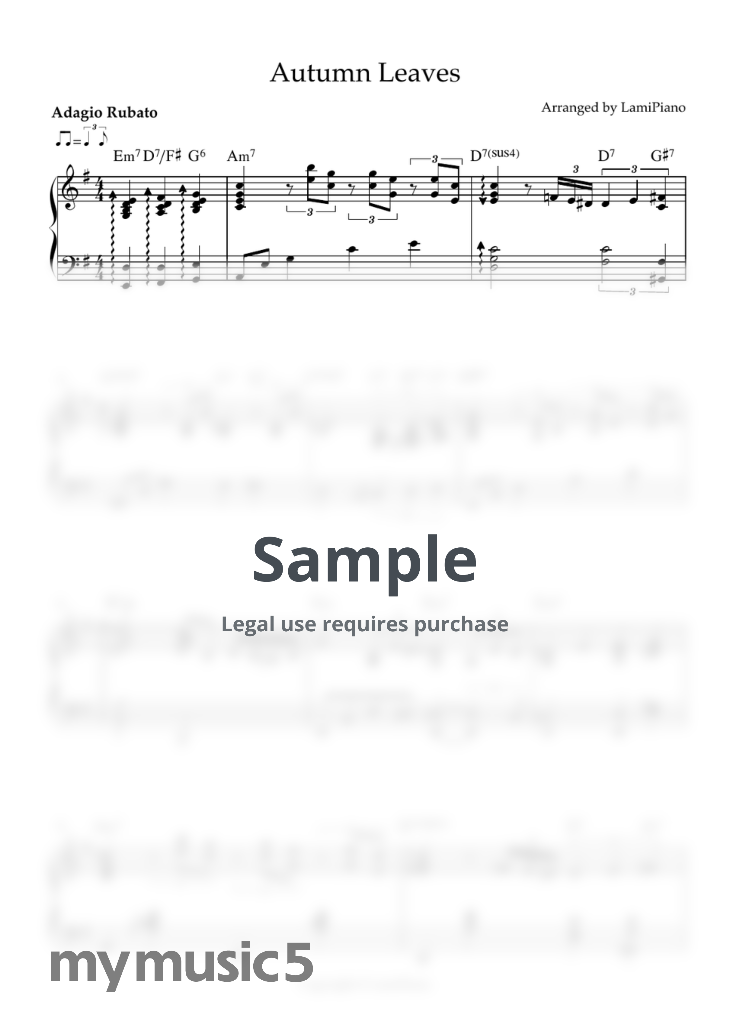 Joseph Kosma - Autumn Leaves (Jazz / Swing/ Ballad /solo piano/ Chords) by LamiPiano