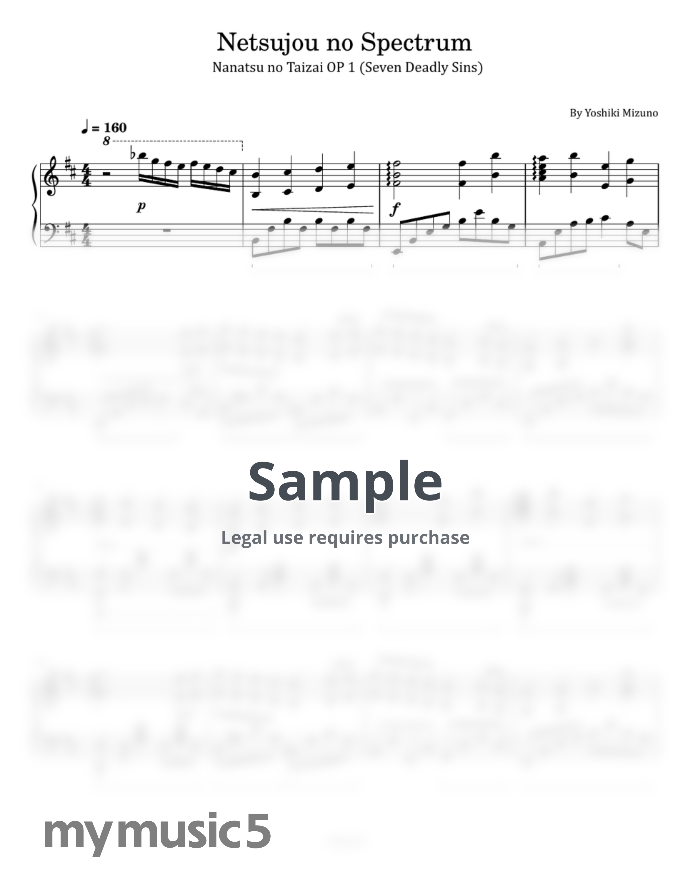 Yoshiki Mizuno - Netsujou no Spectrum (Nanatsu no Taizai OP 1 (Seven Deadly Sins) - For Piano Solo) by poon