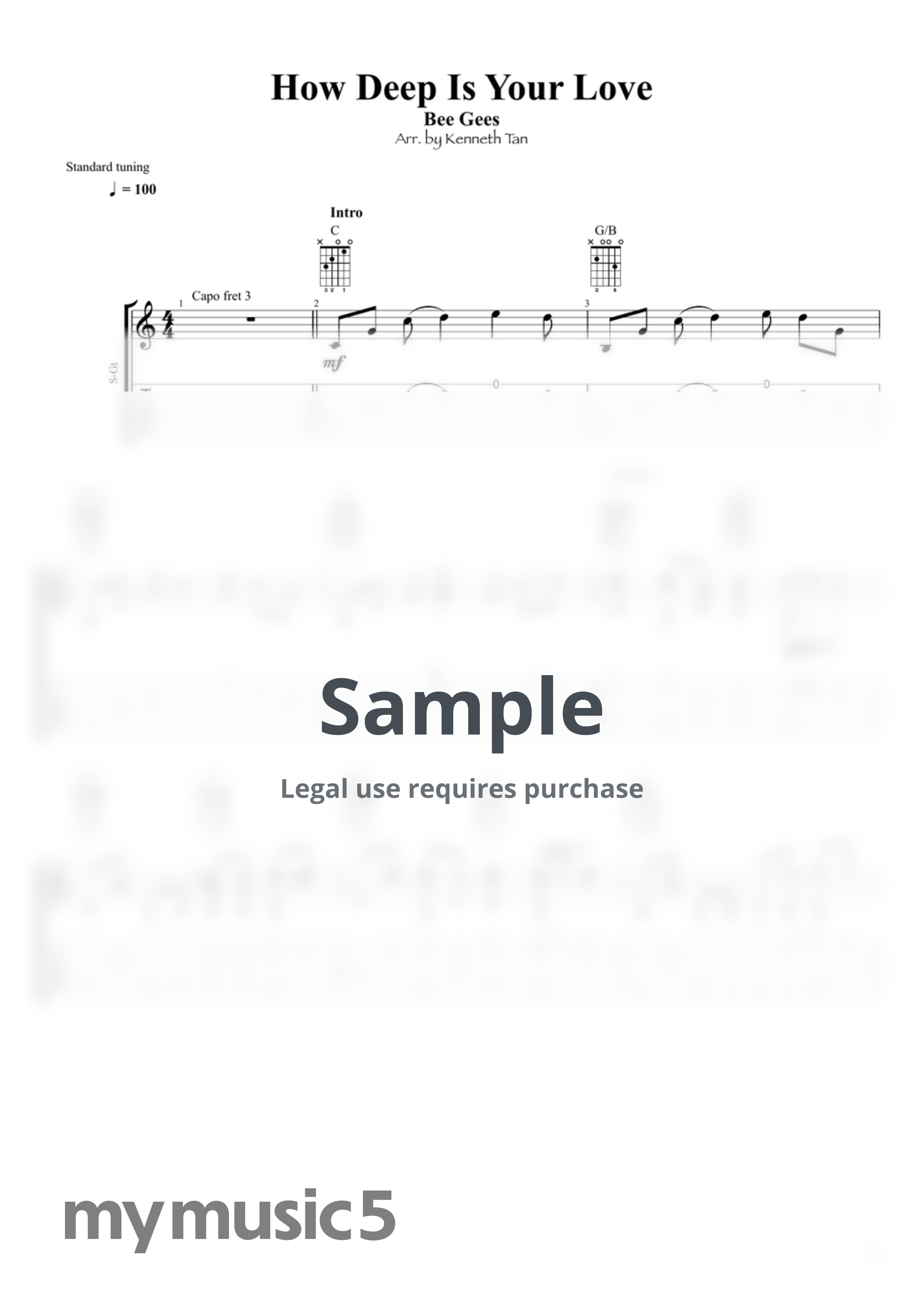 Bee Gees | Fingerstyle Guitar - How Deep Is Your Love by Kenneth Acoustic