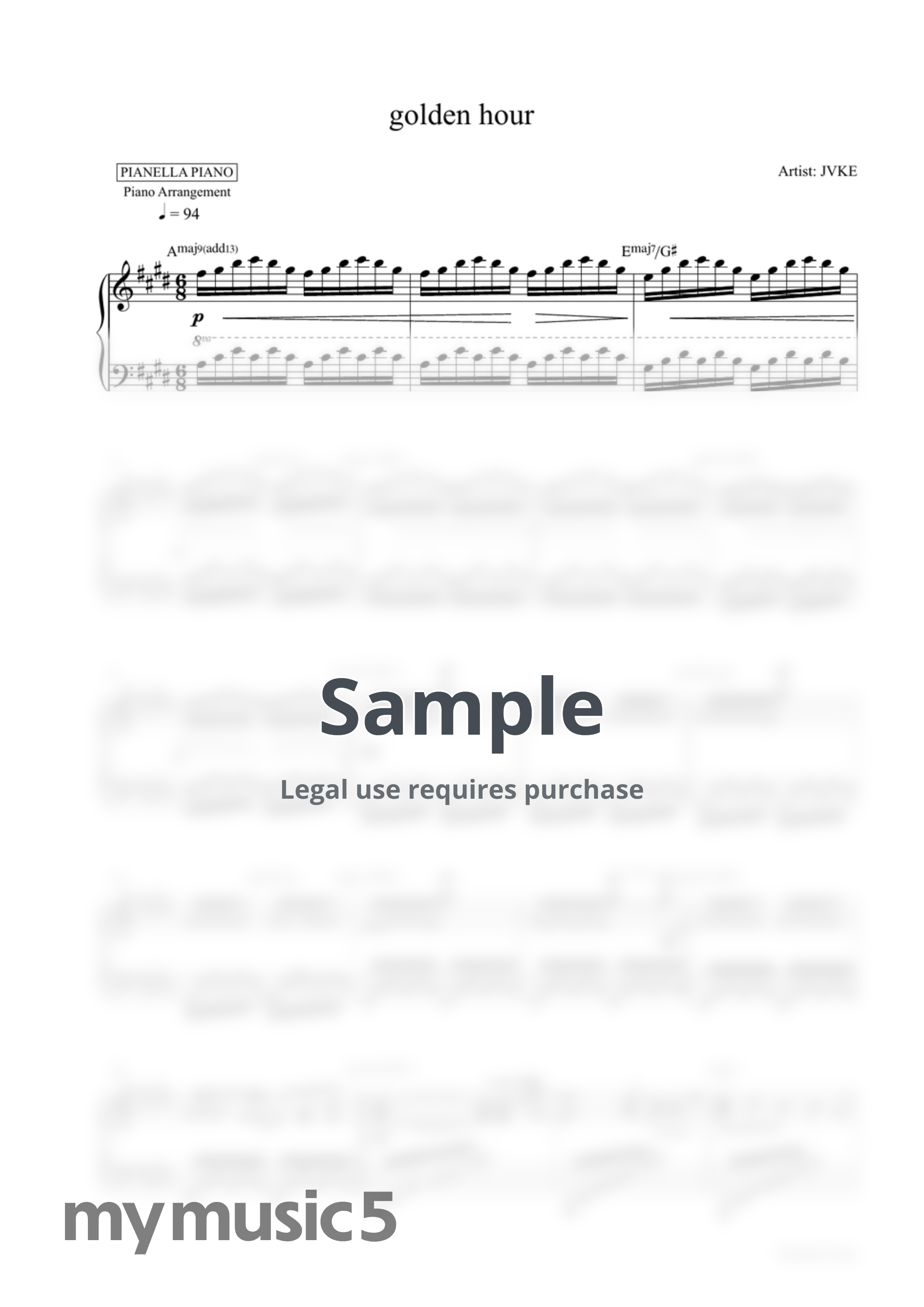 JVKE - golden hour (Piano Sheet - Special Price) by Pianella Piano