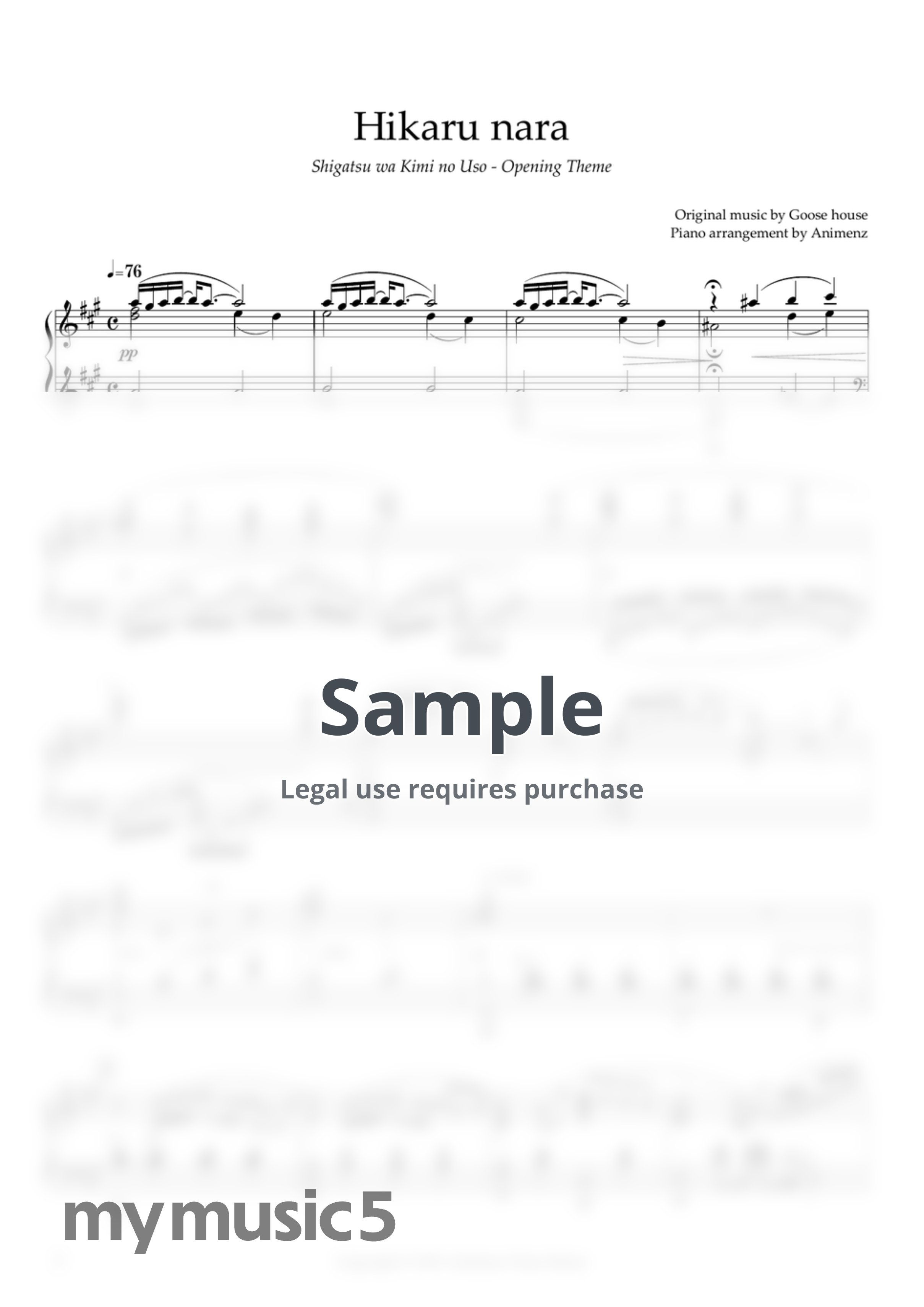 Goose house - Hikaru nara (Shigatsu wa Kimi no Uso OP) by Animenz