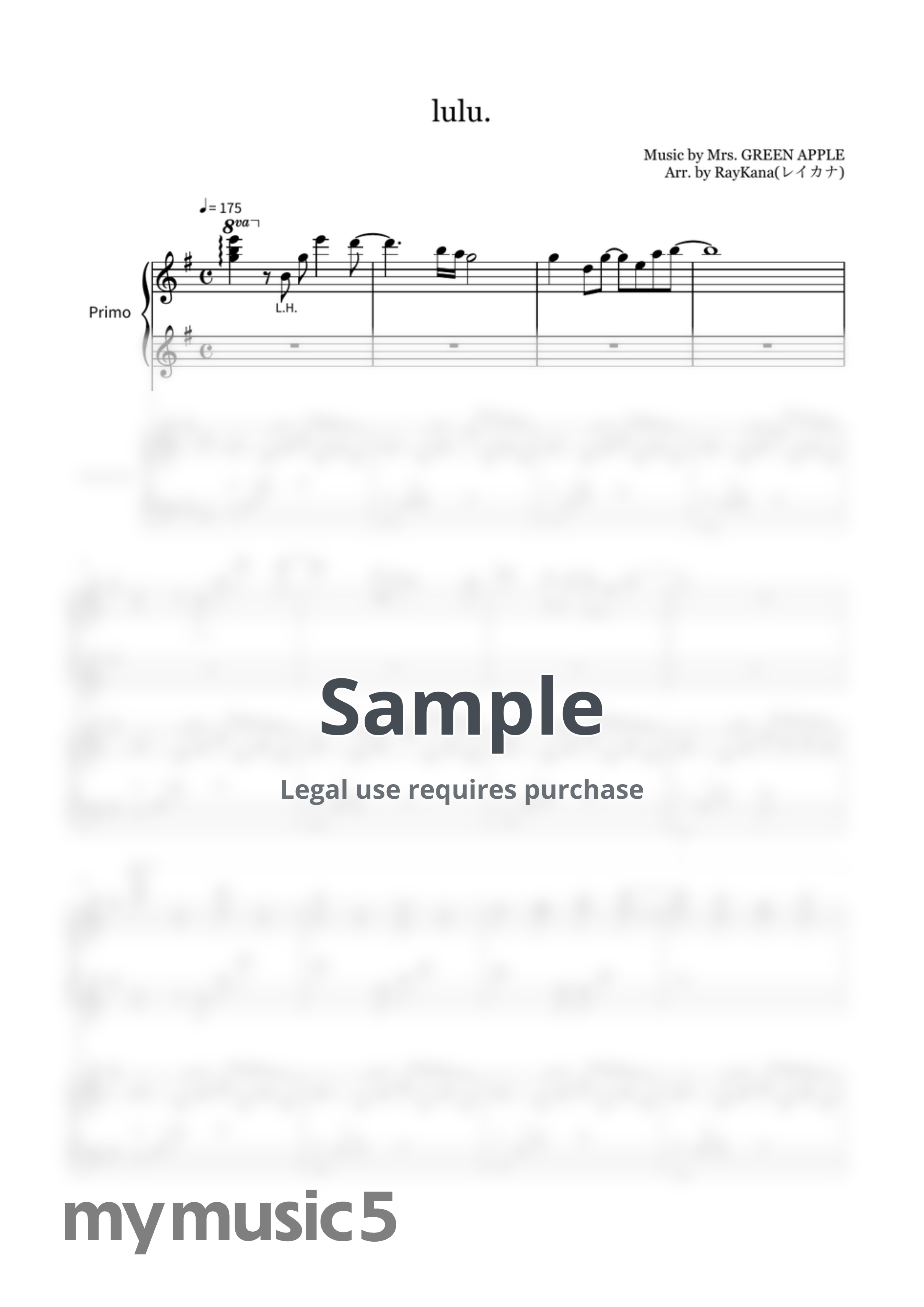 Mrs. GREEN APPLE - lulu. (Piano/4hands) by RayKana