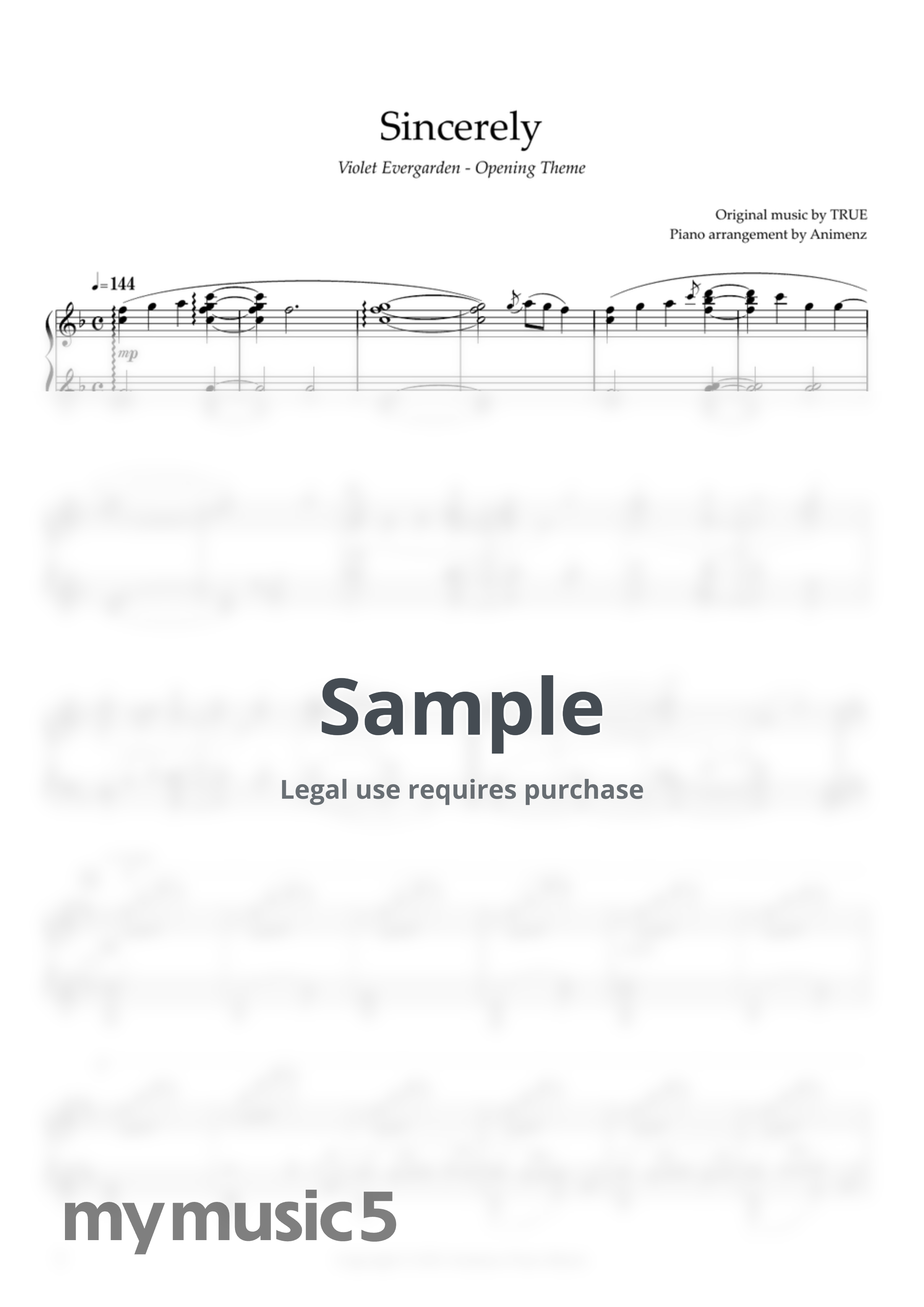 TRUE - Sincerely (Violet Evergarden OP) by Animenz