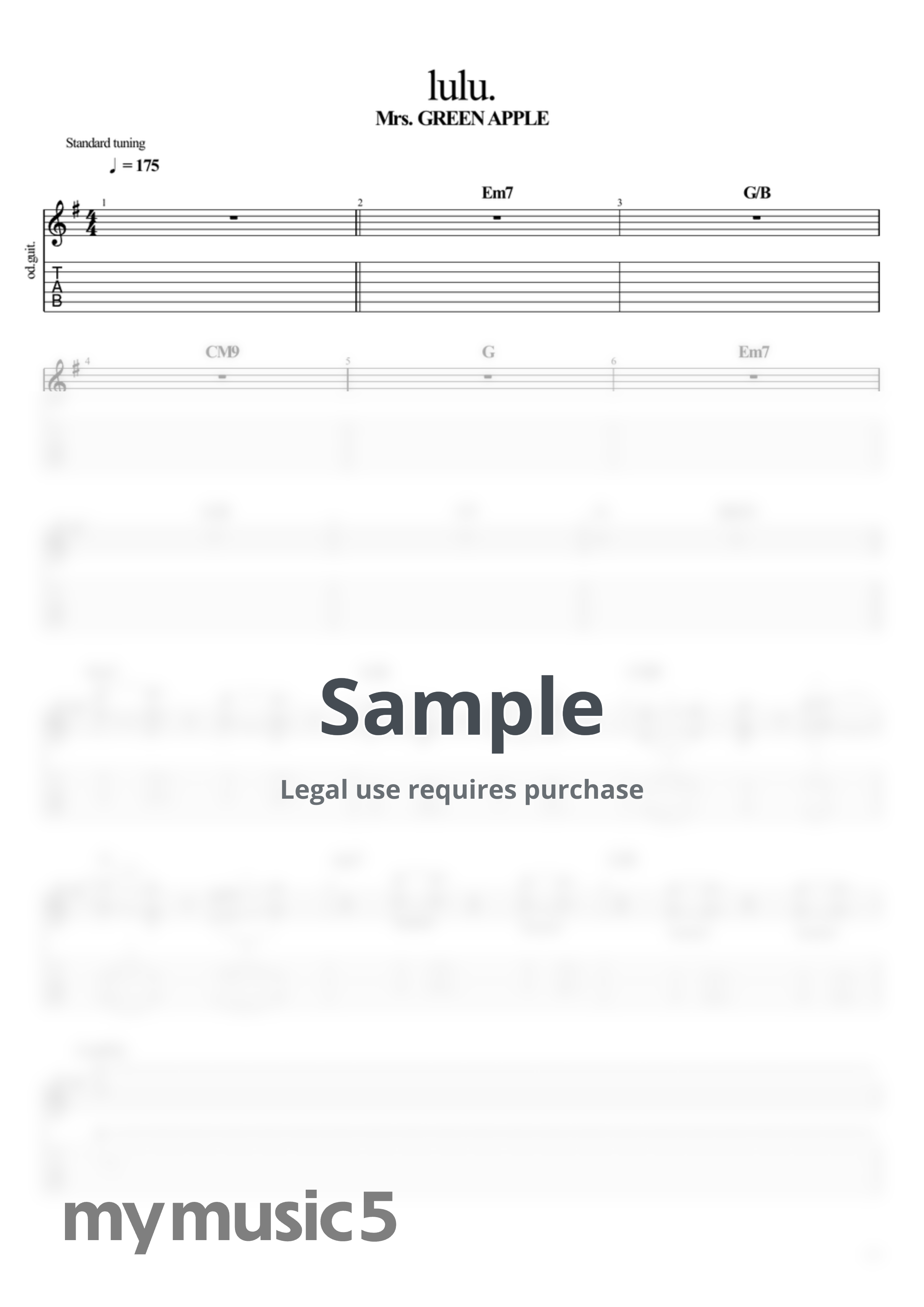 Mrs. GREEN APPLE - lulu. by guitar cover with tab