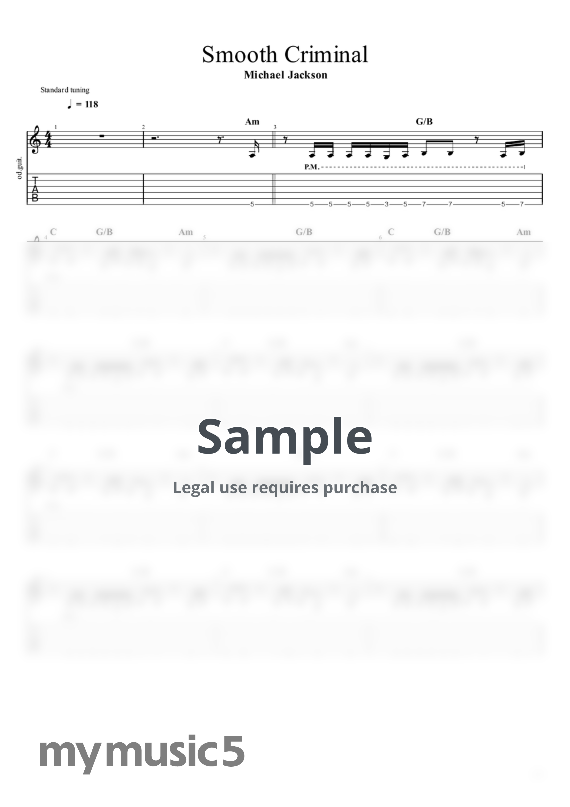 Michael Jackson - Smooth Criminal by guitar cover with tab