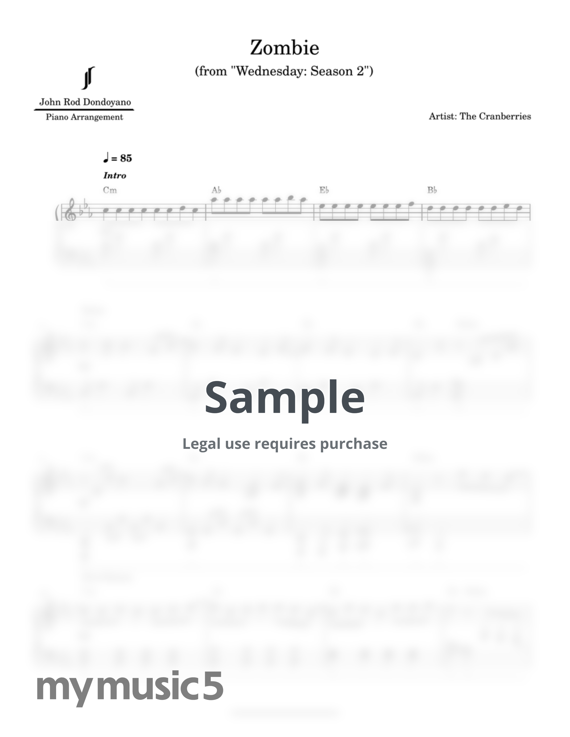 The Cranberries - Zombie (from Wednesday: Season 2)(PIANO SHEET) by John Rod Dondoyano