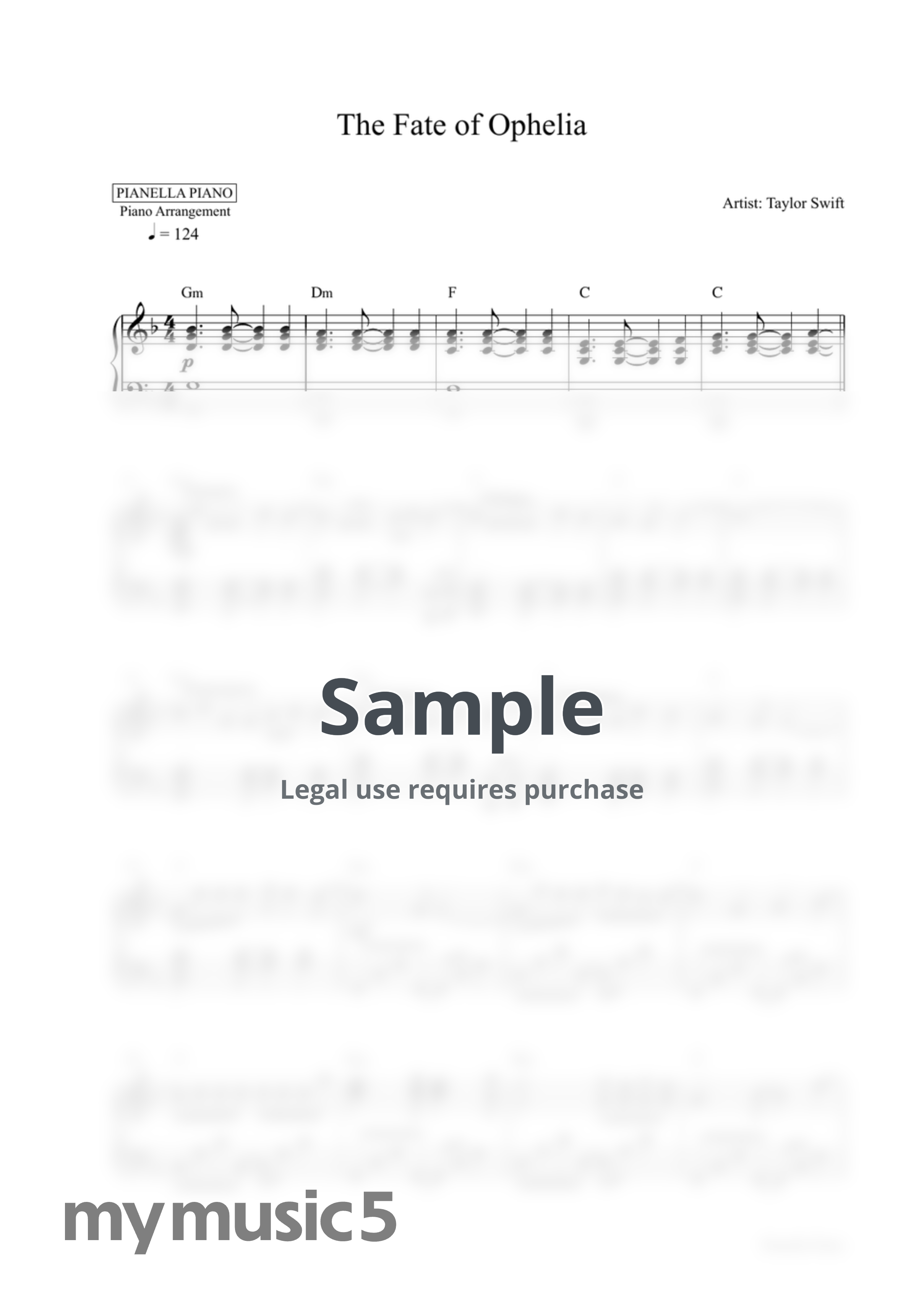 Taylor Swift - The Fate of Ophelia (Piano Sheet) by Pianella Piano