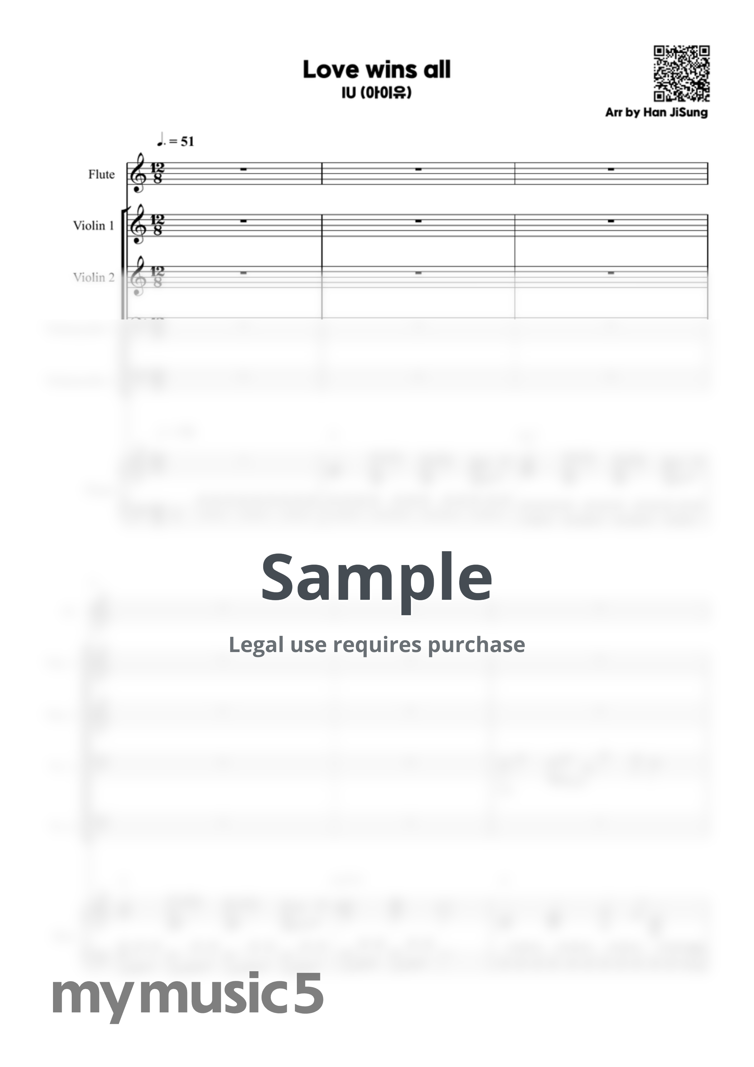 아이유 - Love Wins All (Violin1·Violin2·Cello1· Cello2·Flute·Piano) 앙상블 합주 by Han JiSung