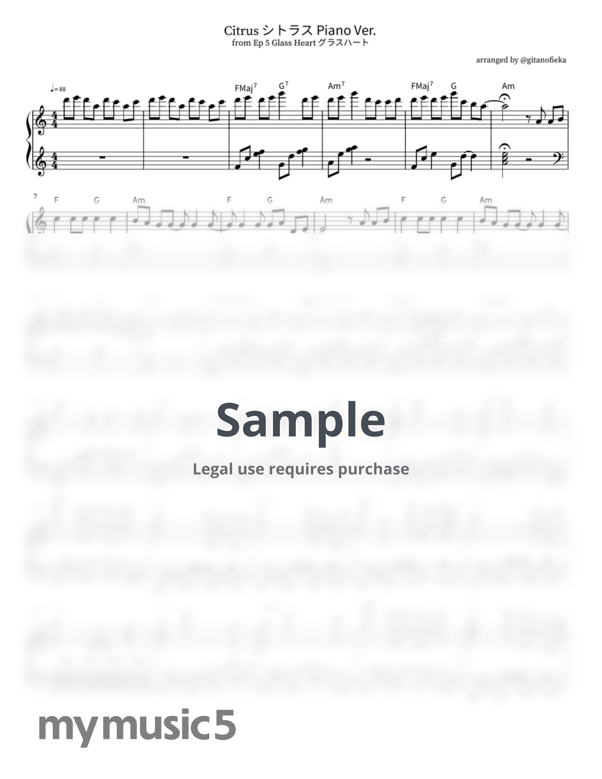 Takeru Satoh 佐藤 健 - Citrus シトラス Piano Ver. from Ep 5 Glass Heart グラスハート by Gita Nofieka