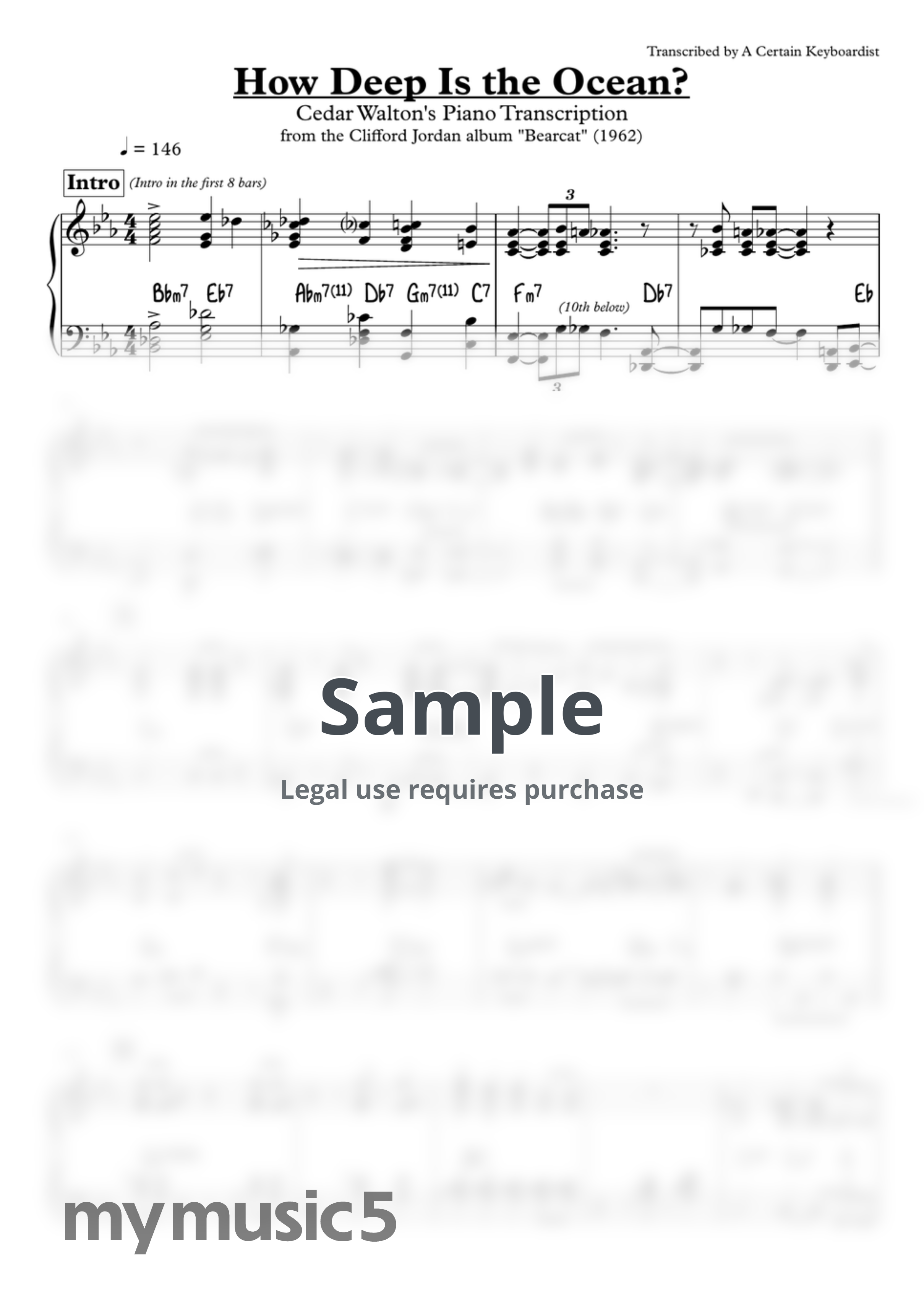 Clifford Jordan - How Deep is the Ocean? (Clifford Jordan/Cedar Walton/Full Transcription/Solo and Comping/Reference MIDI) by A Certain Keyboardist | Professional Transcription