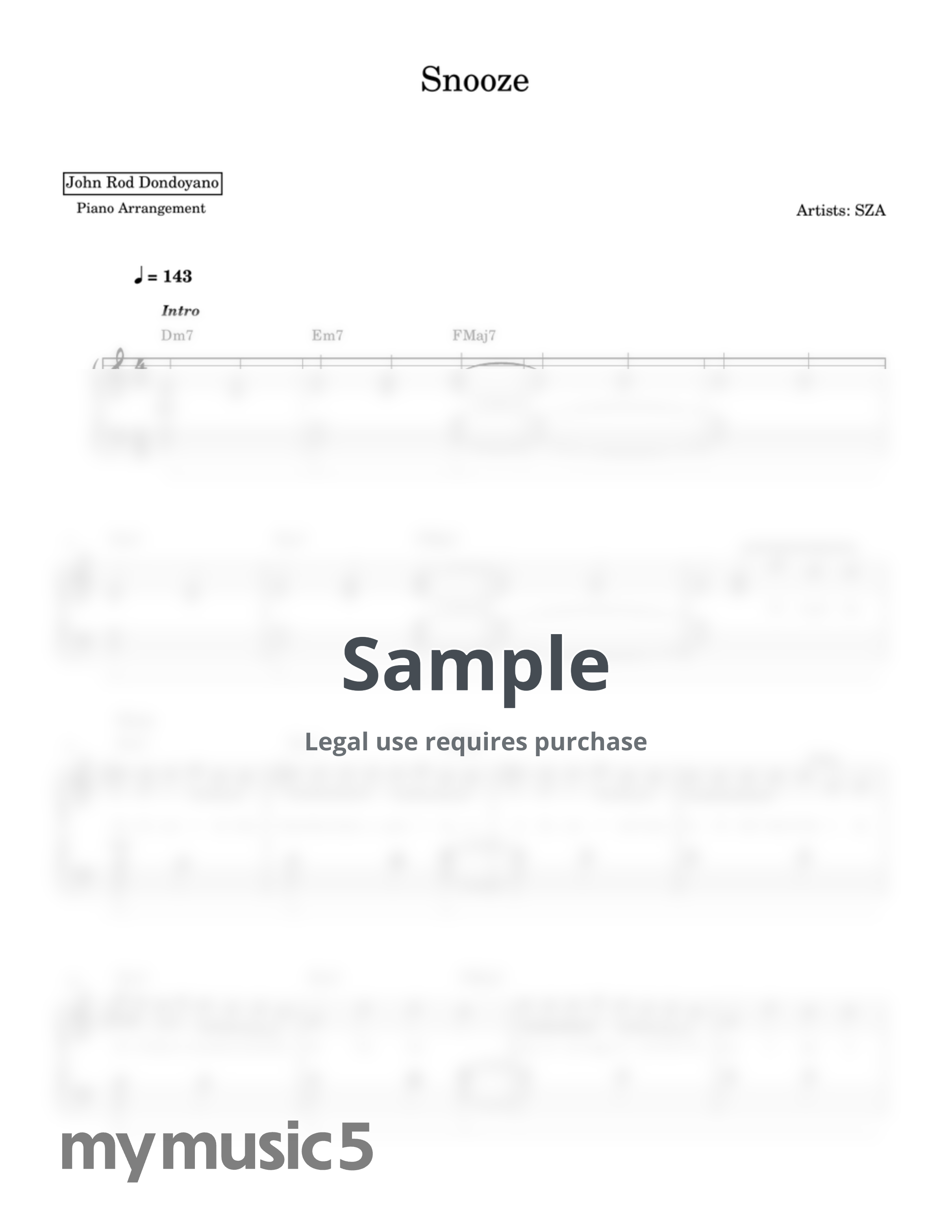 SZA - Snooze (PIANO SHEET) by John Rod Dondoyano