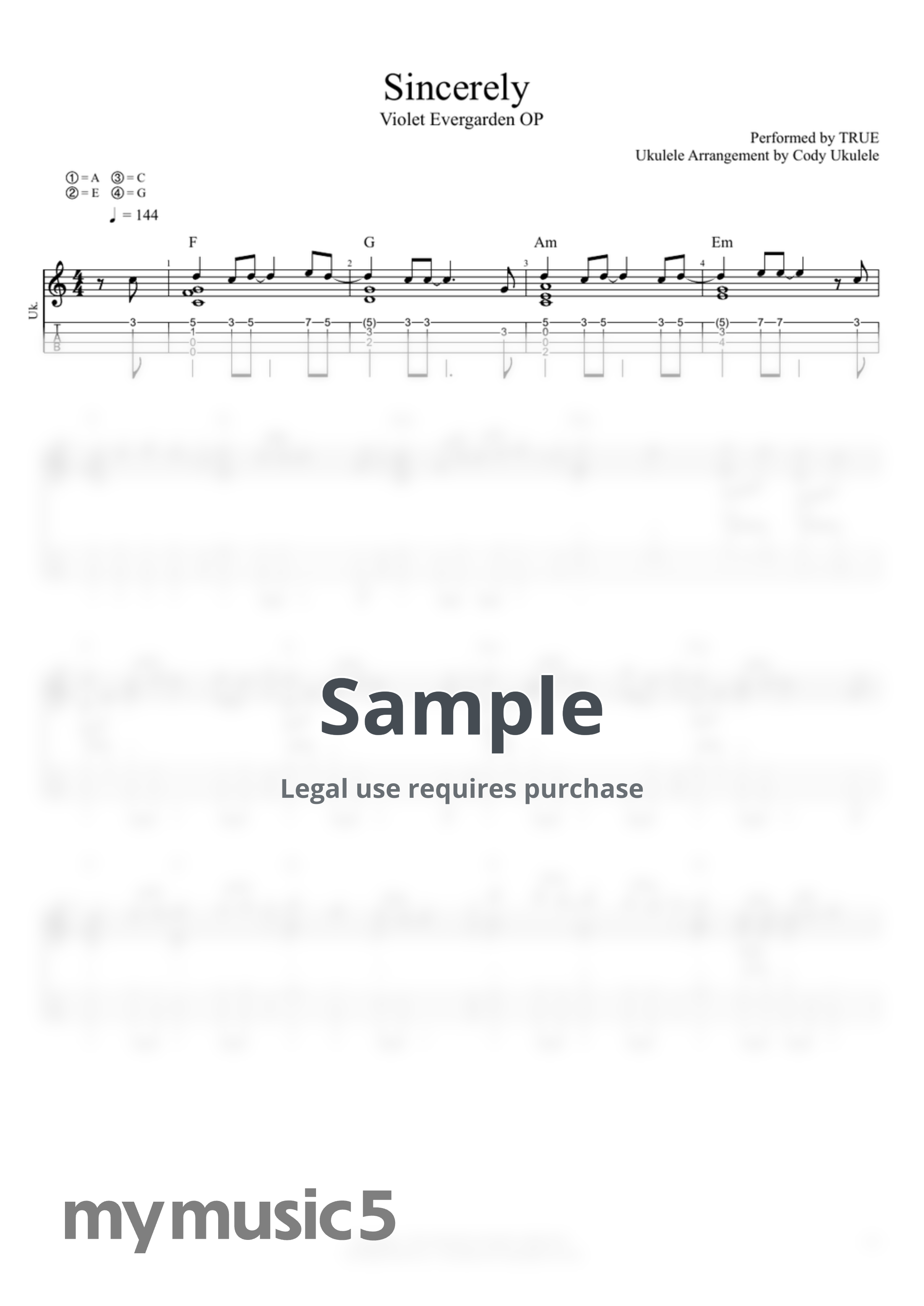 TRUE - Sincerely by Cody Ukulele