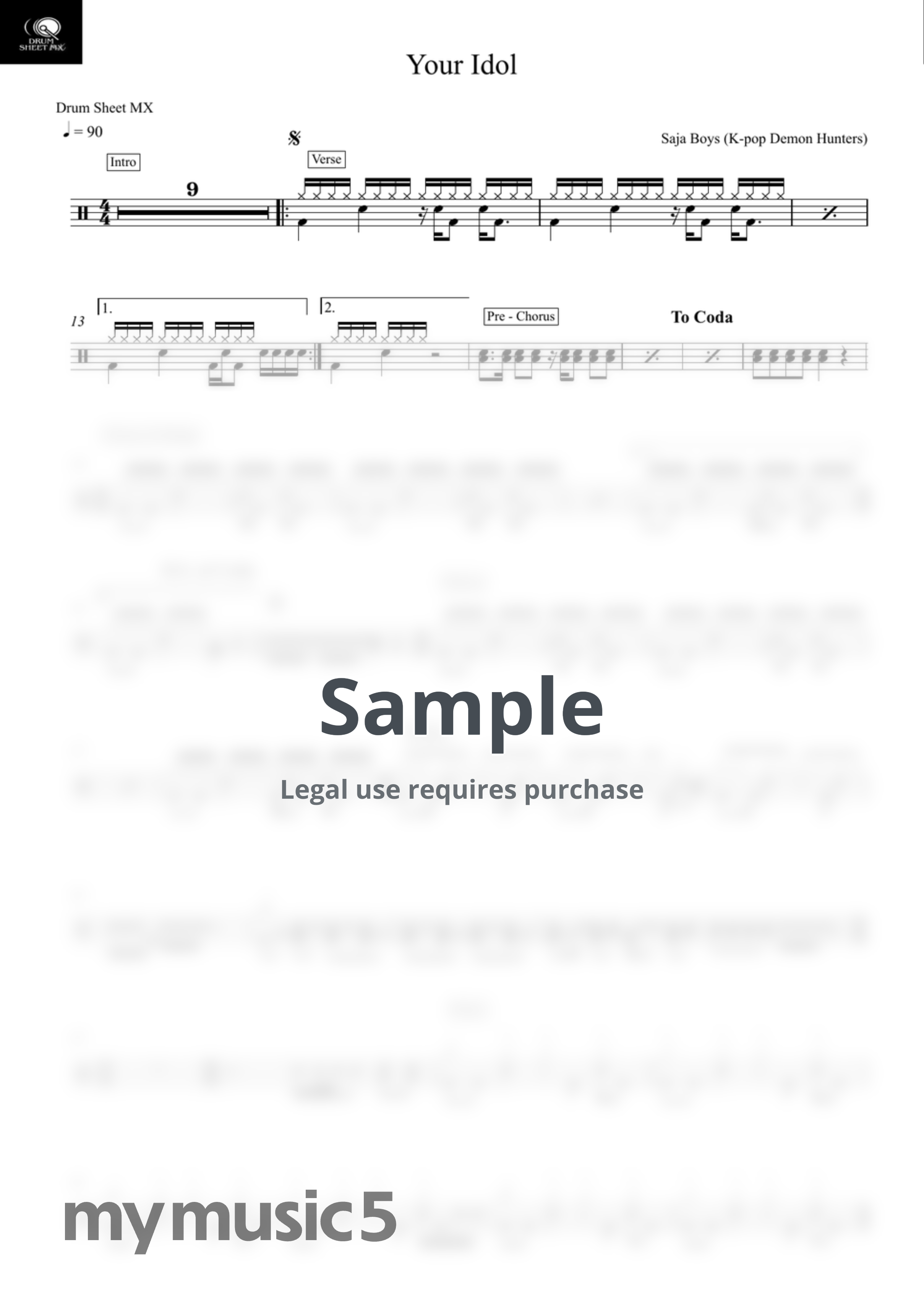 Saja Boys (K-pop Demon Hunters) - Your Idol by Drum Sheet MX