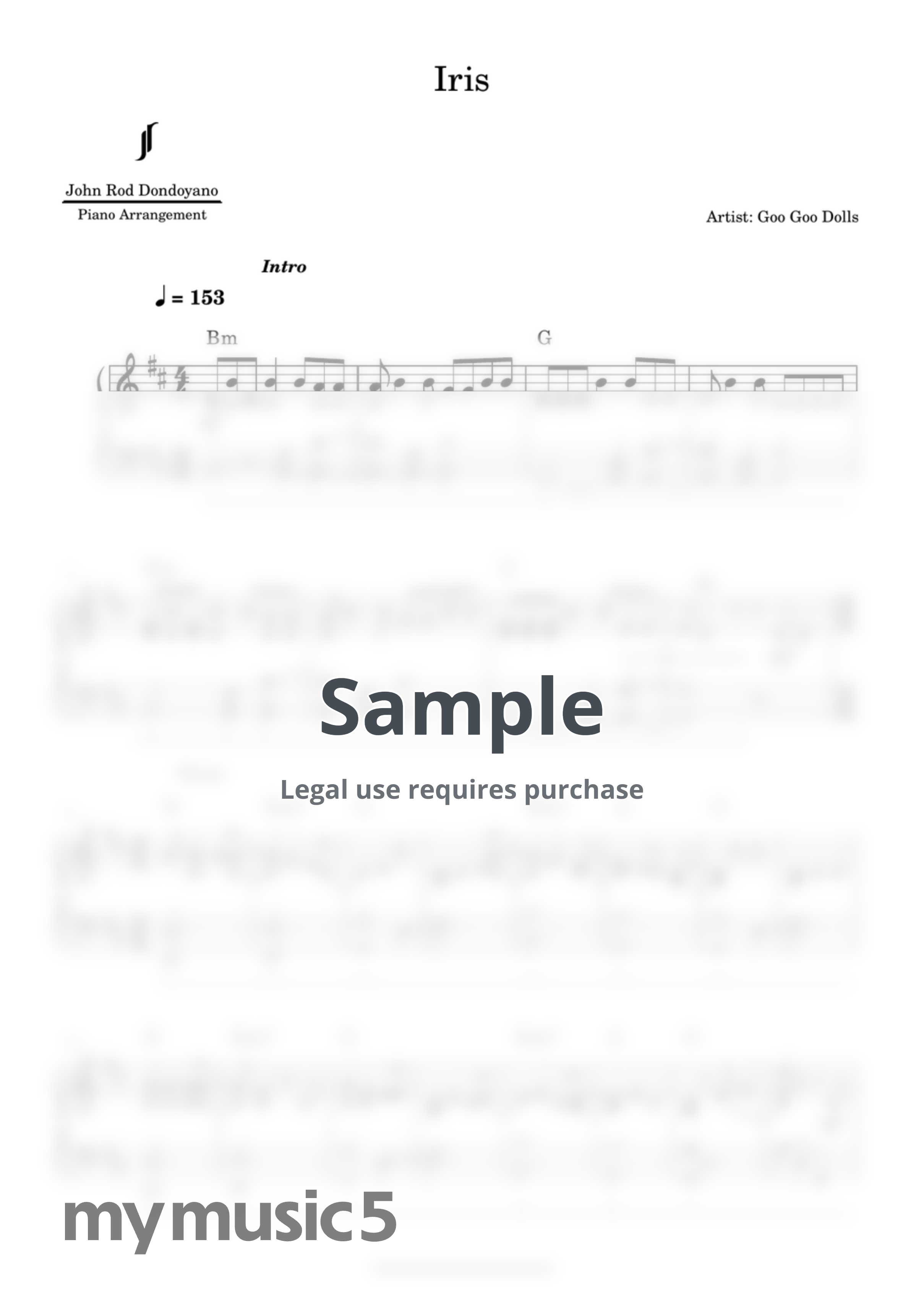 Goo Goo Dolls - Iris (PIANO SHEET) by John Rod Dondoyano