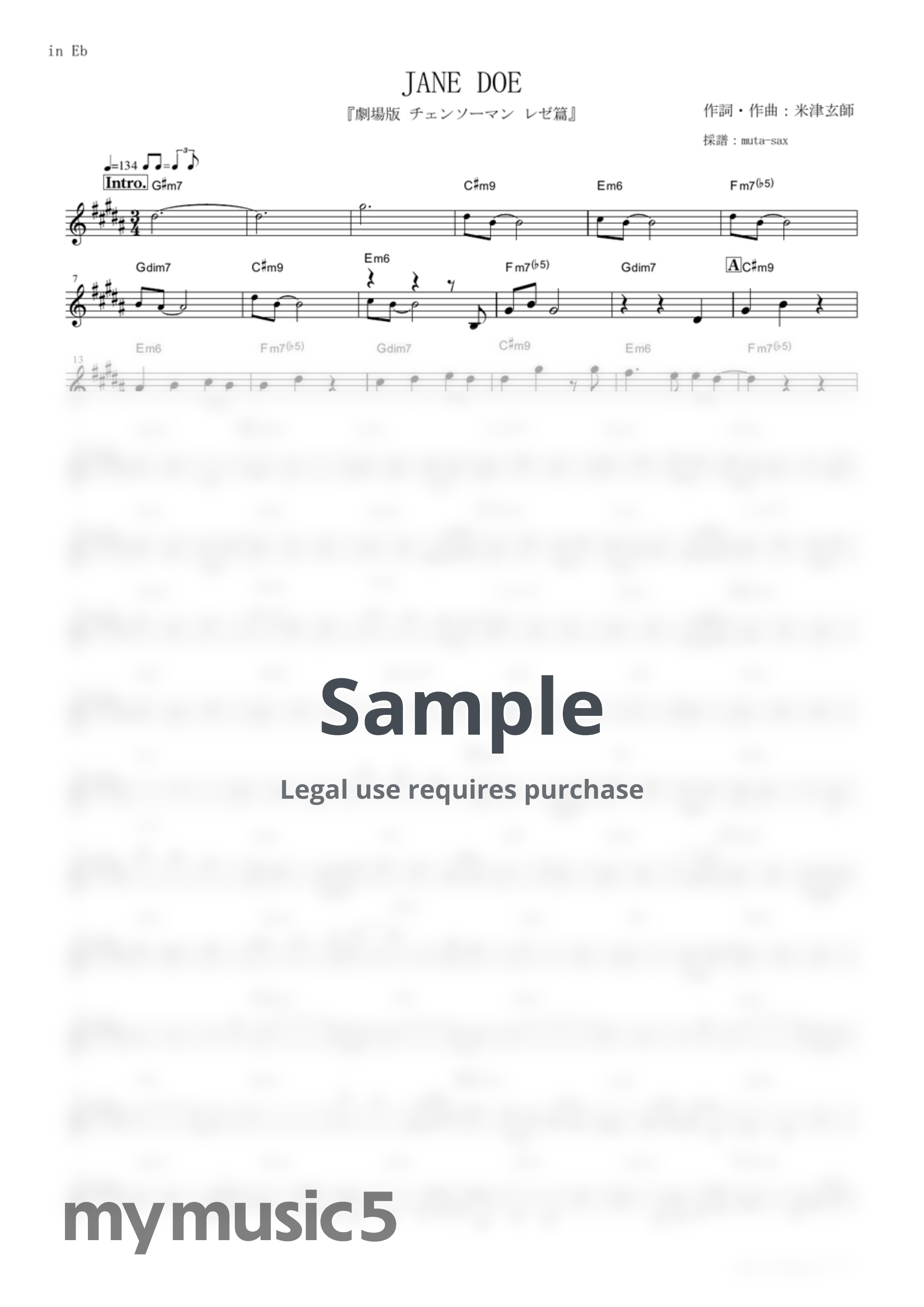 Kenshi Yonezu, Hikaru Utada - JANE DOE (Chainsaw Man the Movie: Reze Arc / in Eb) by muta-sax