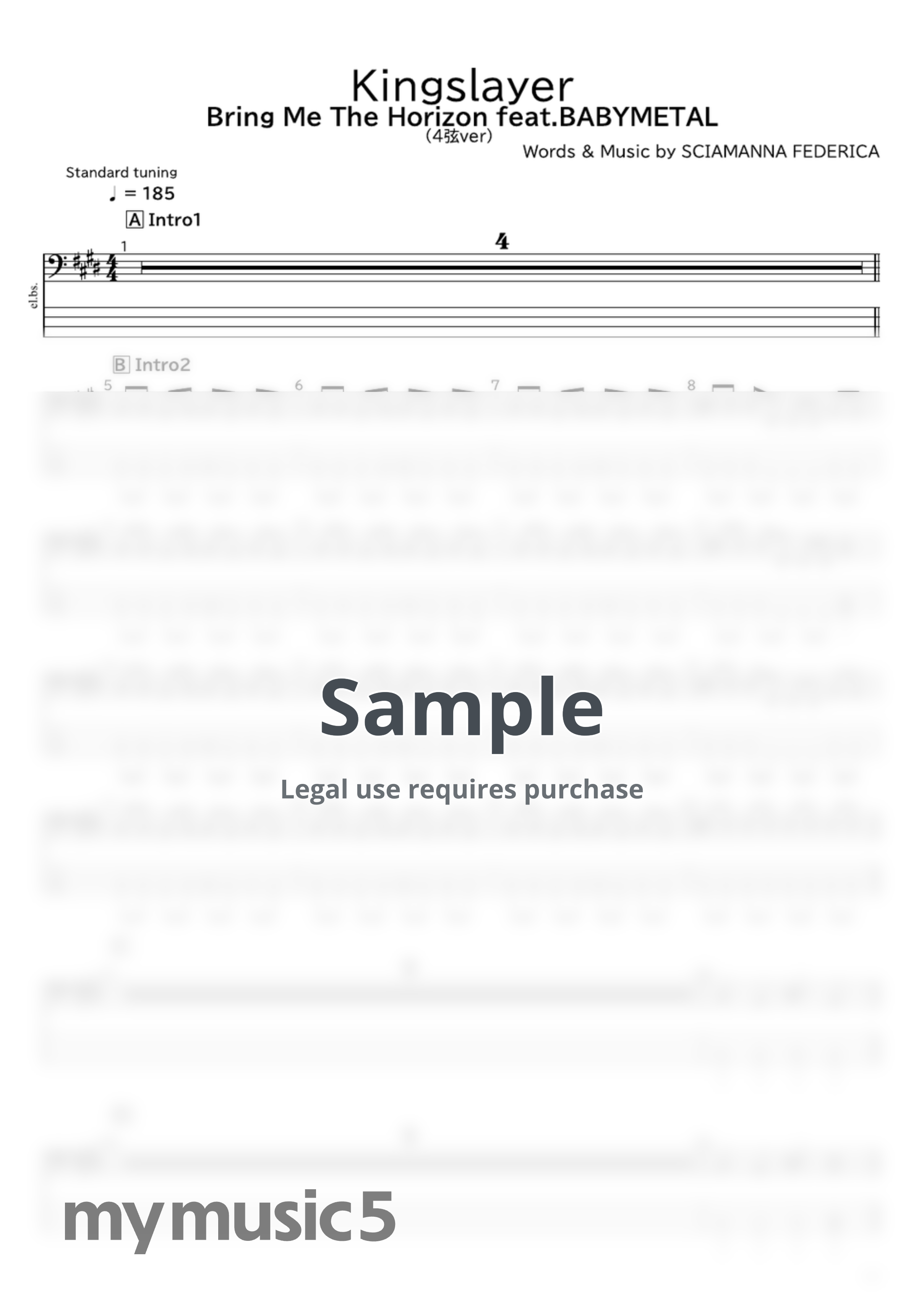 Bring Me The Horizon feat.BABYMETAL - Kingslayer(4弦ver) by たぶべー@財布に優しいベース用楽譜屋さん