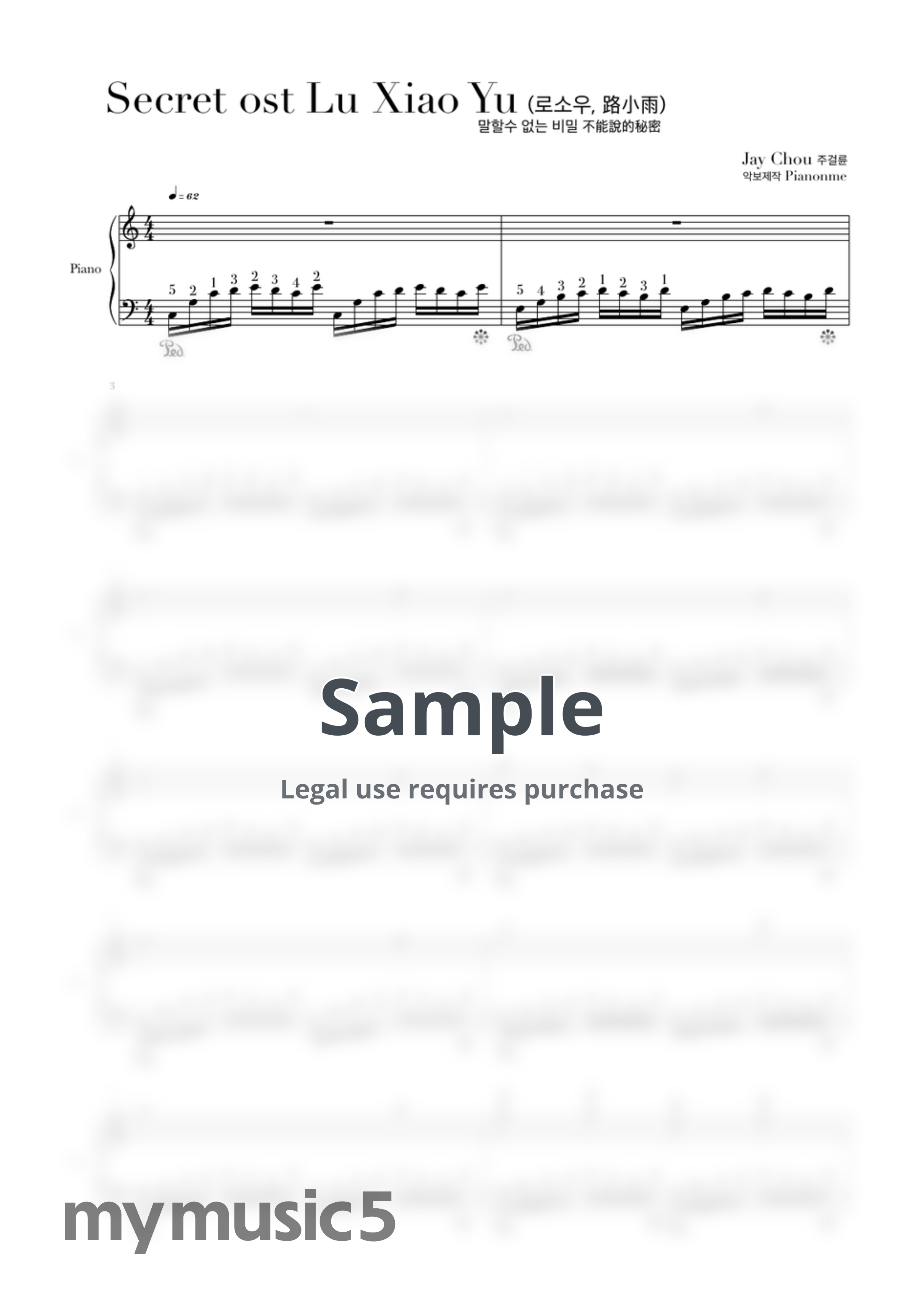 Jay Chou - Secret, Lu Xiao Yu by pianonme