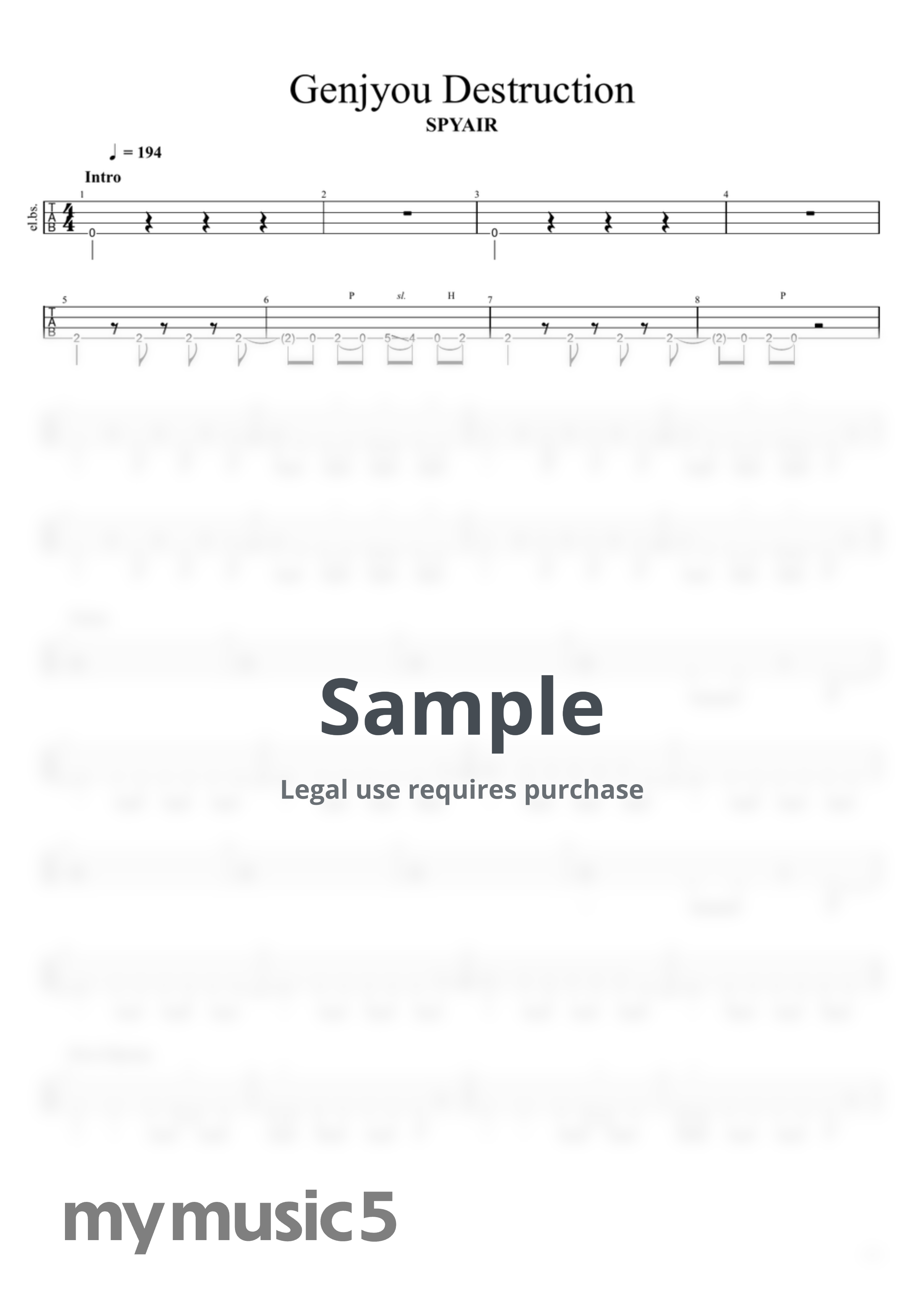 SPYAIR - SPYAIR - Genjyo Destruction / Genjō Destruction (B) by 악보하자