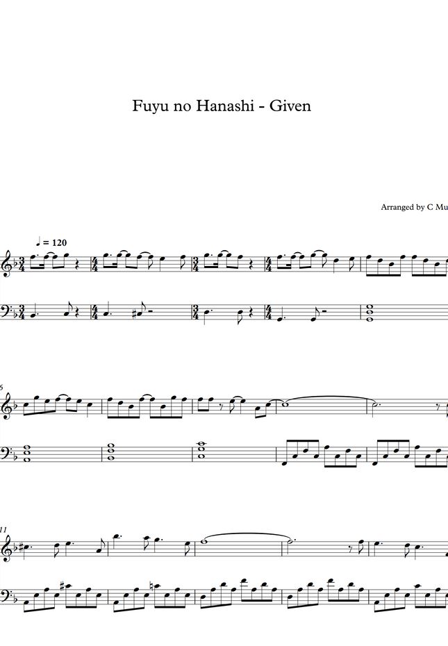 Fuyu no Hanashi Given by C Music Sheet