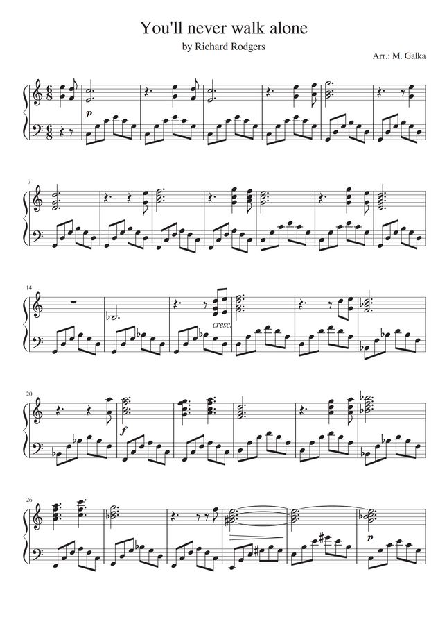 Richard Rodgers You'll never walk alone Piano solo Cover (Walk on) by