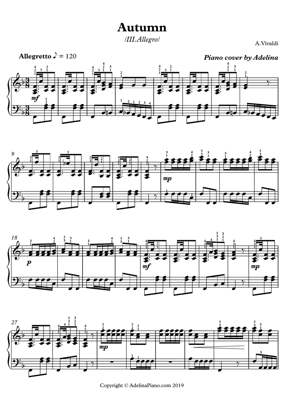 A.Vivaldi Autumn by Adelina Piano Hoja