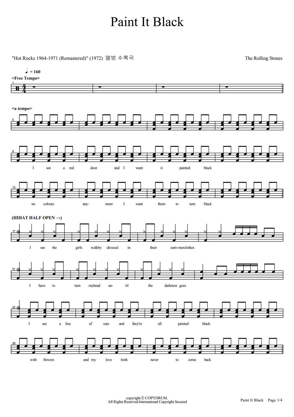 The rolling stones paint it black by copydrum sheet