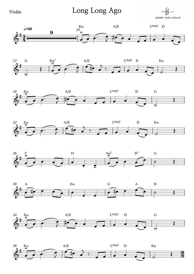 Acoustic Cafe Long long ago (Violin Solo) by Jenny Yun Sheet Music
