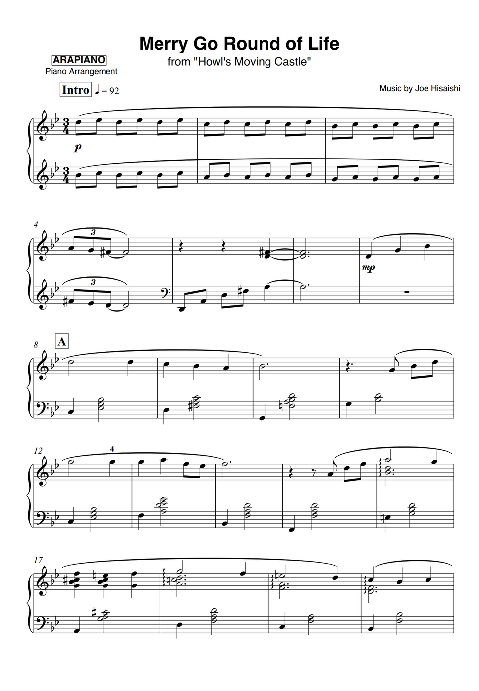 Joe hisaishi merry go round of life by arapiano nuty