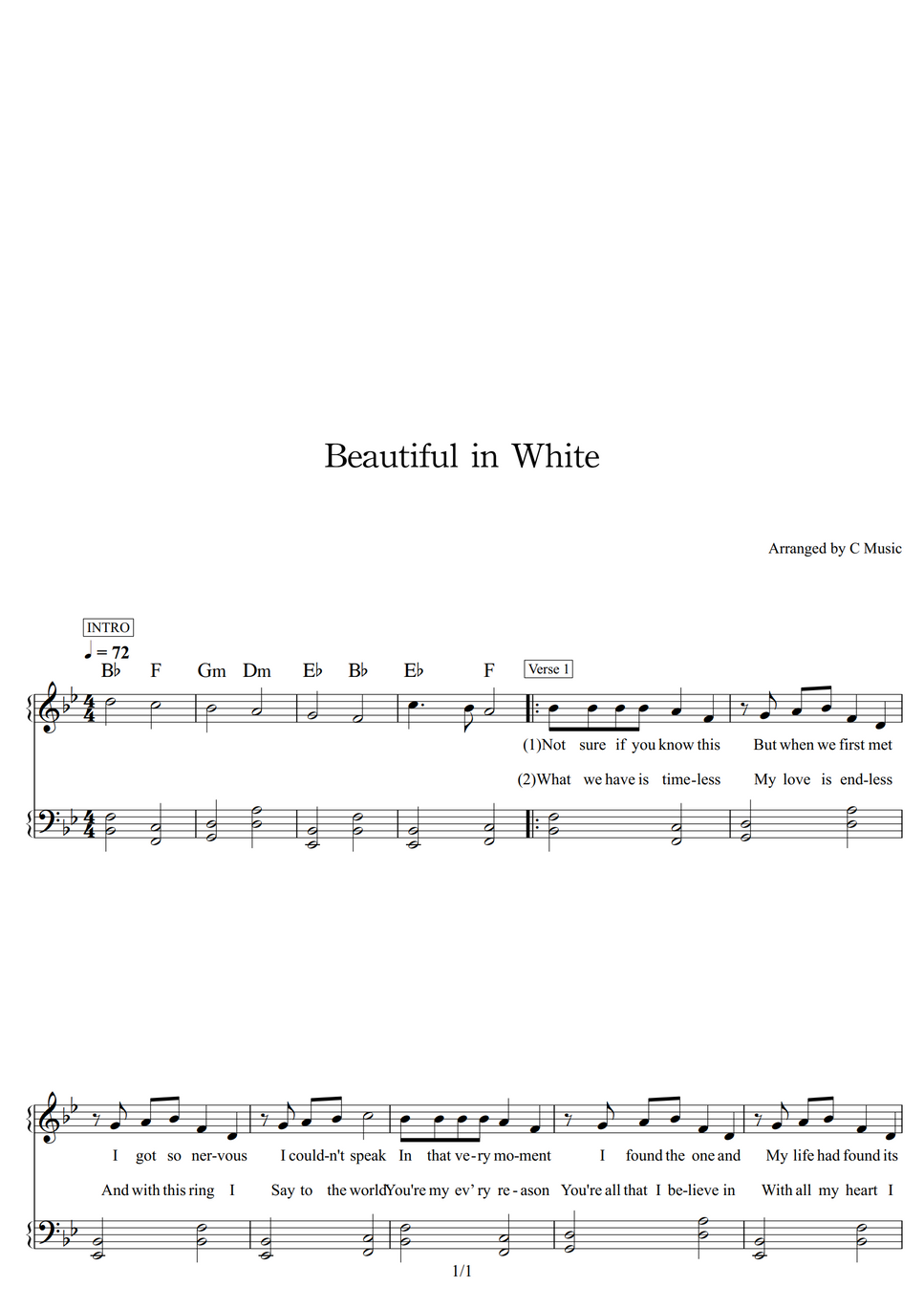 Westlife - Beautiful in White (Easy Version) by C Music