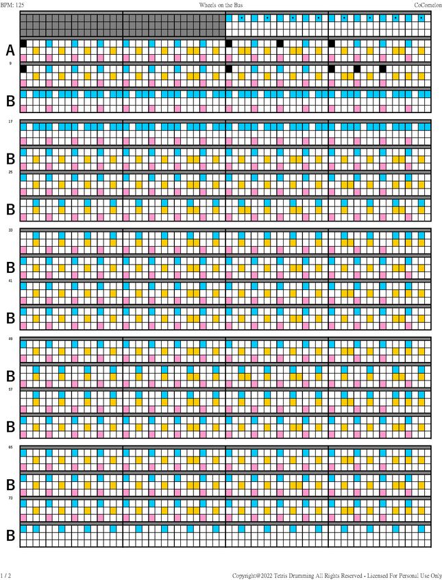 Wheels on the Bus by Tetris Drumming Sheet Music