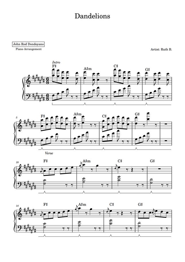 Ruth B. - Dandelions (PIANO SHEET) by John Rod Dondoyano